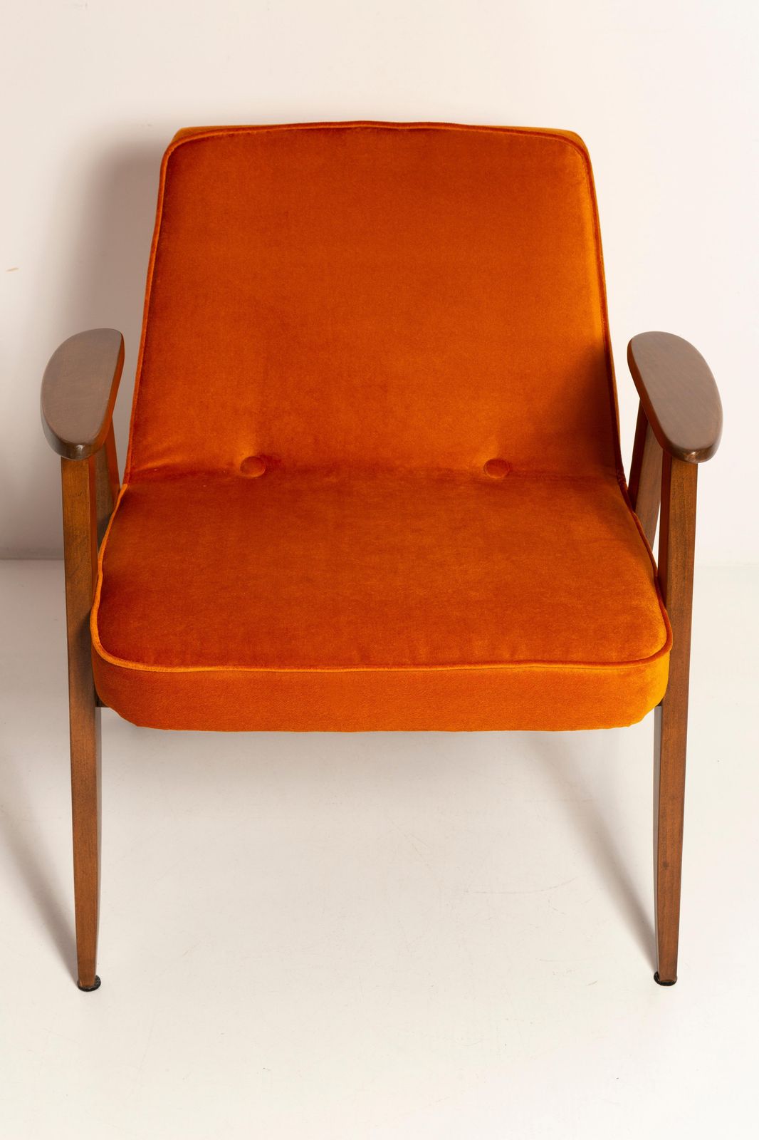 Furniture Pair Of Mid Century 366 Armchairs In Orange Velvet, Jozef Chierowski, Europe 1960 photo