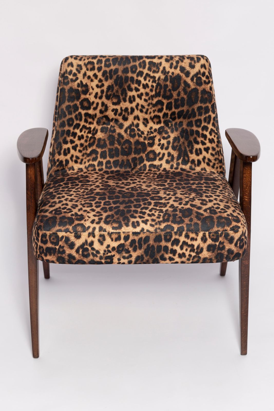 Two Midcentury 366 Armchairs In Leopard Print Velvet, Jozef Chierowski, 1960s photo vinterior
