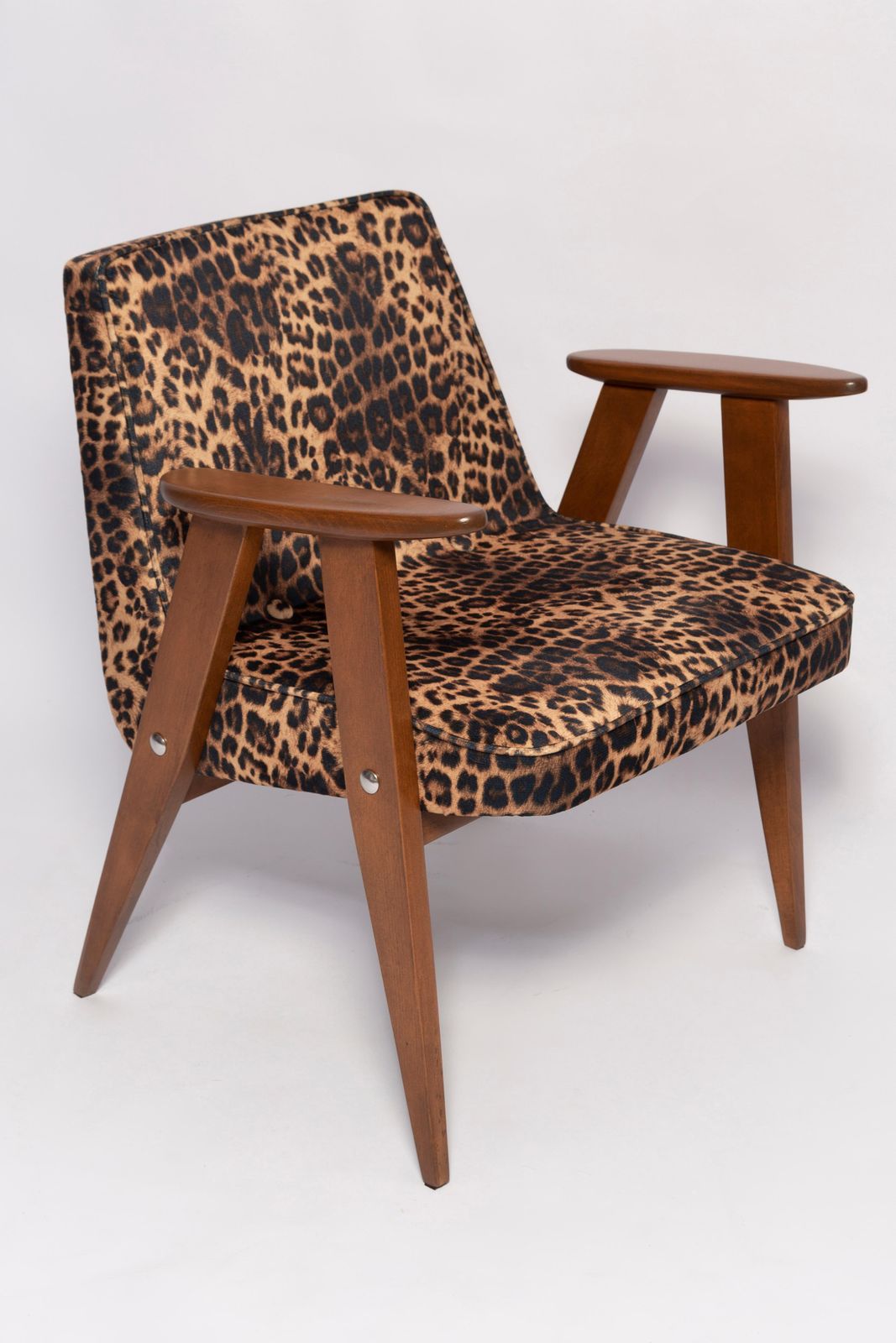 Two Mid Century 366 Armchairs In Leopard Print Velvet, Jozef Chierowski, 1960s photo furniture