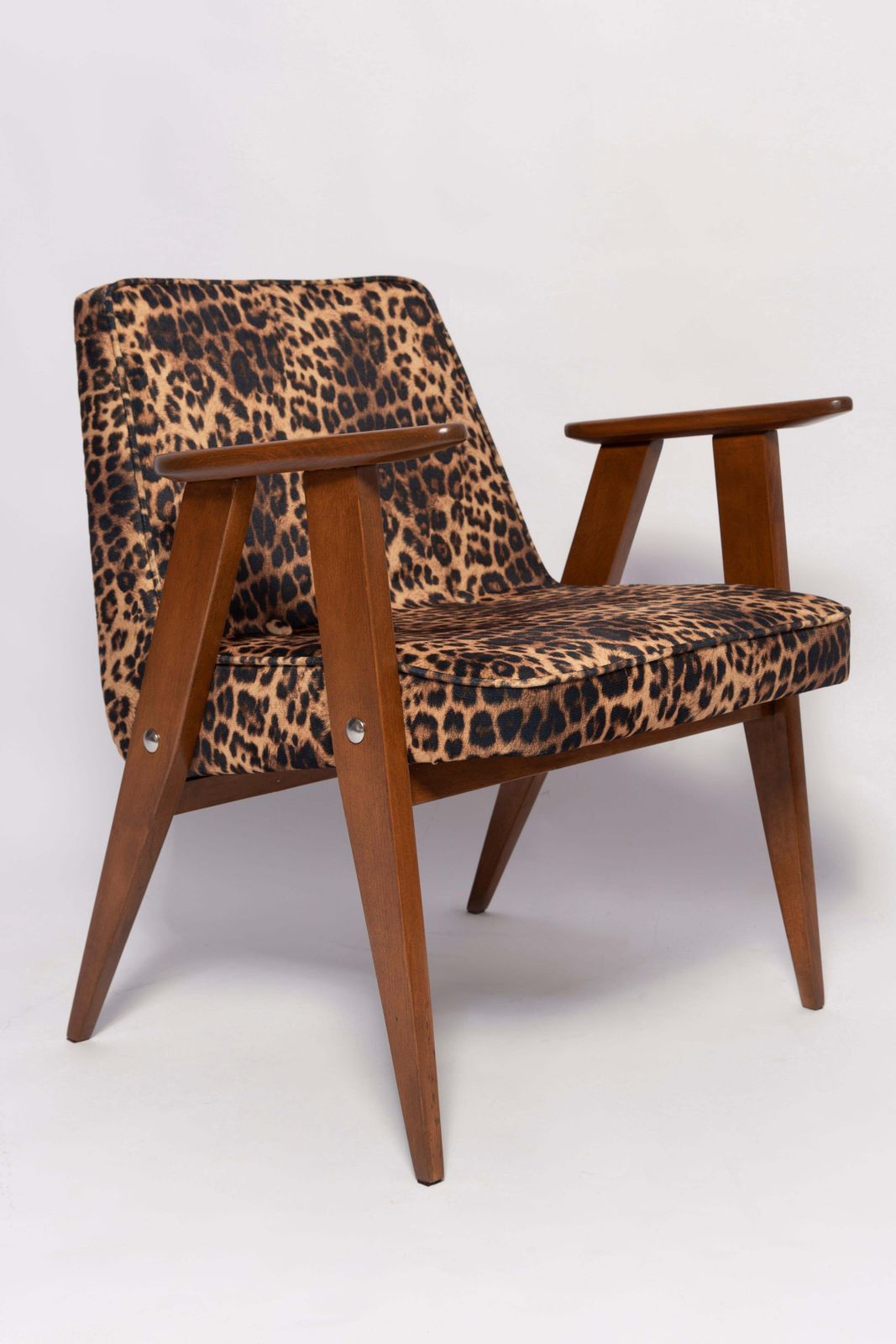 Two Mid Century 366 Armchairs In Leopard Print Velvet, Jozef Chierowski, 1960s photo for sale
