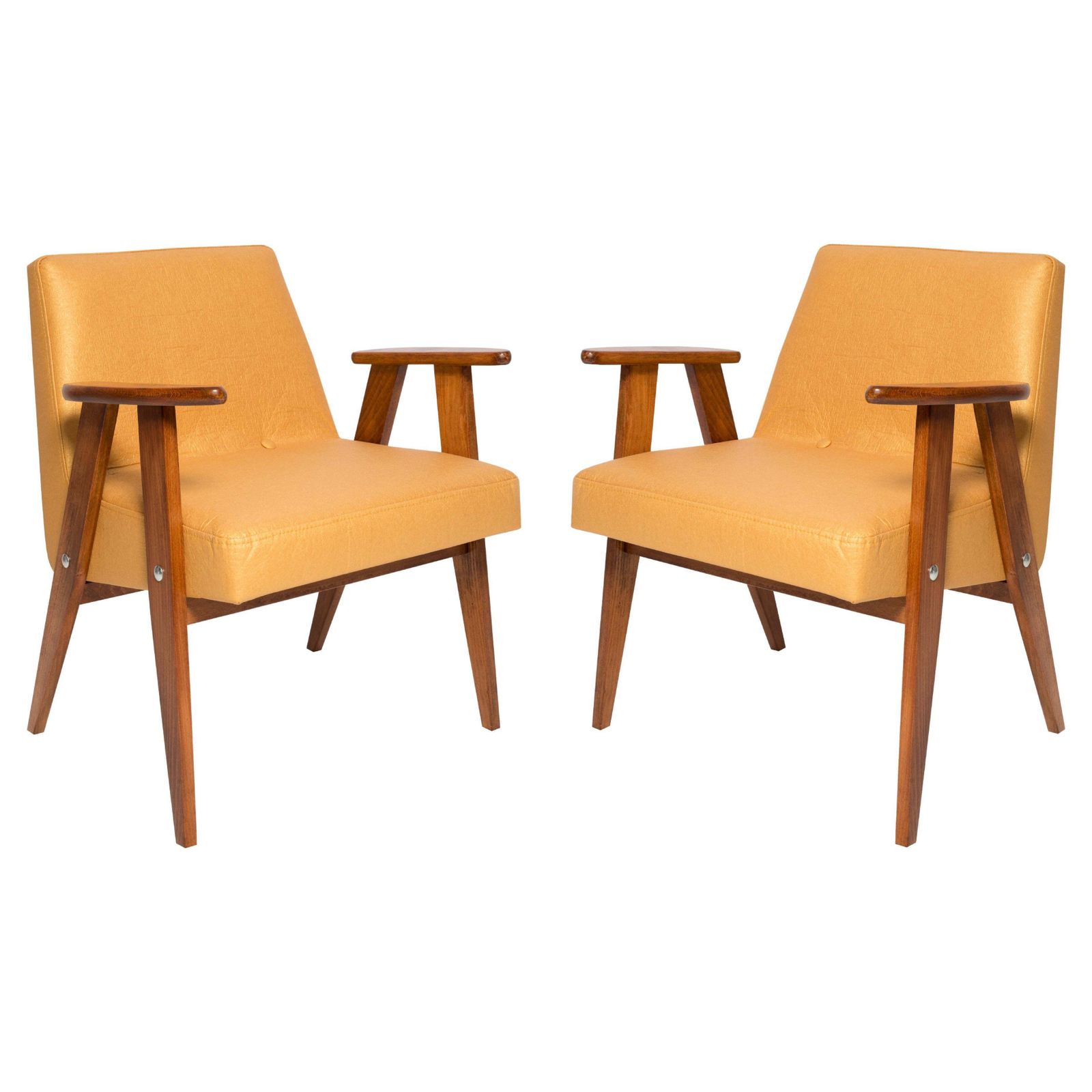 Two Midcentury 366 Club Armchairs In Pineapple Leather, Jozef Chierowski, 1960s