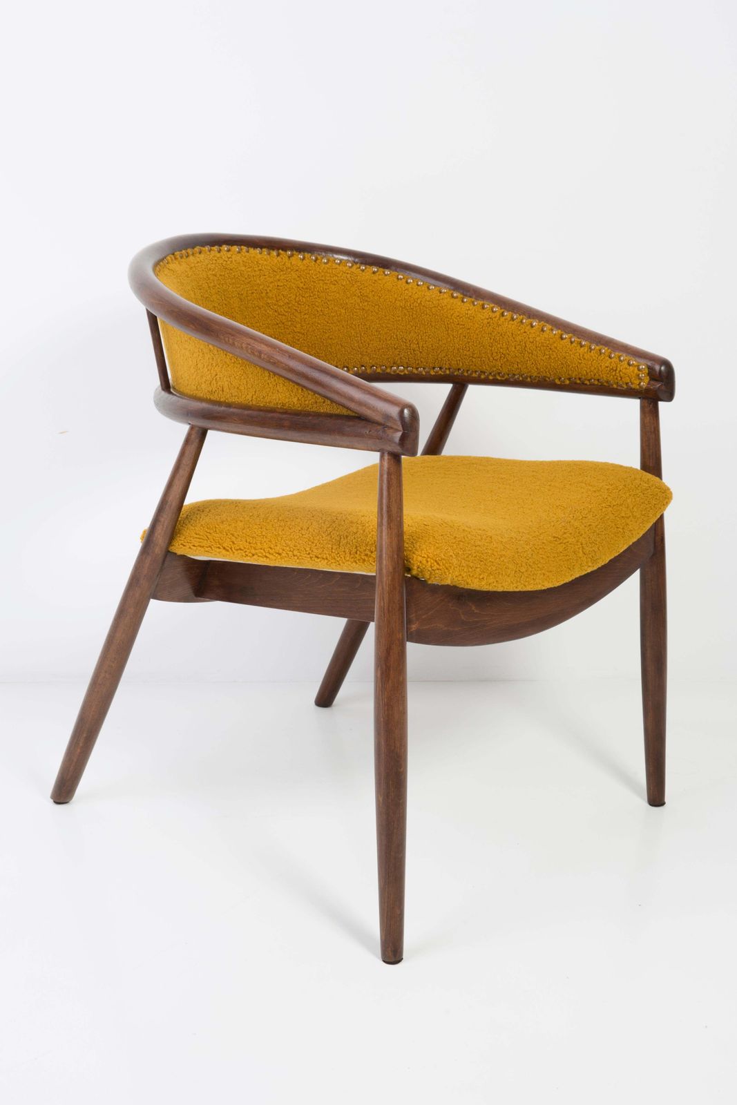 Set Of Two James Mont Bent Beech Armchairs, Yellow Ochra Boucle, 1960s photo vintage