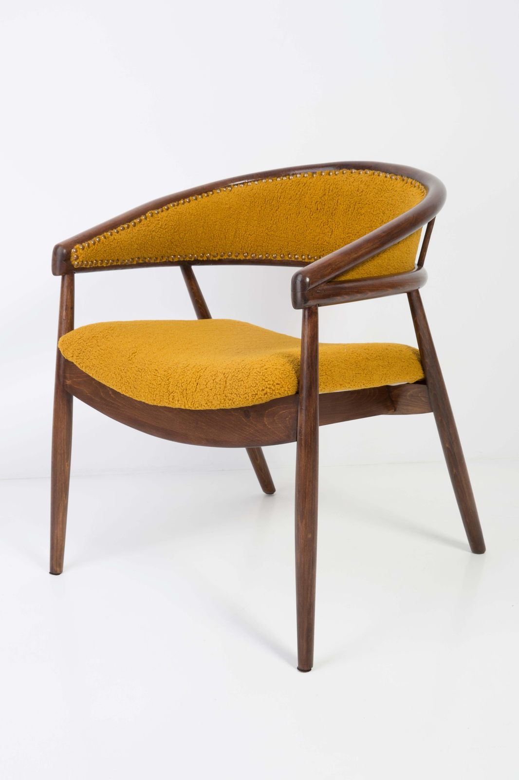 photo buy Set Of Two James Mont Bent Beech Armchairs, Yellow Ochra Boucle, 1960s