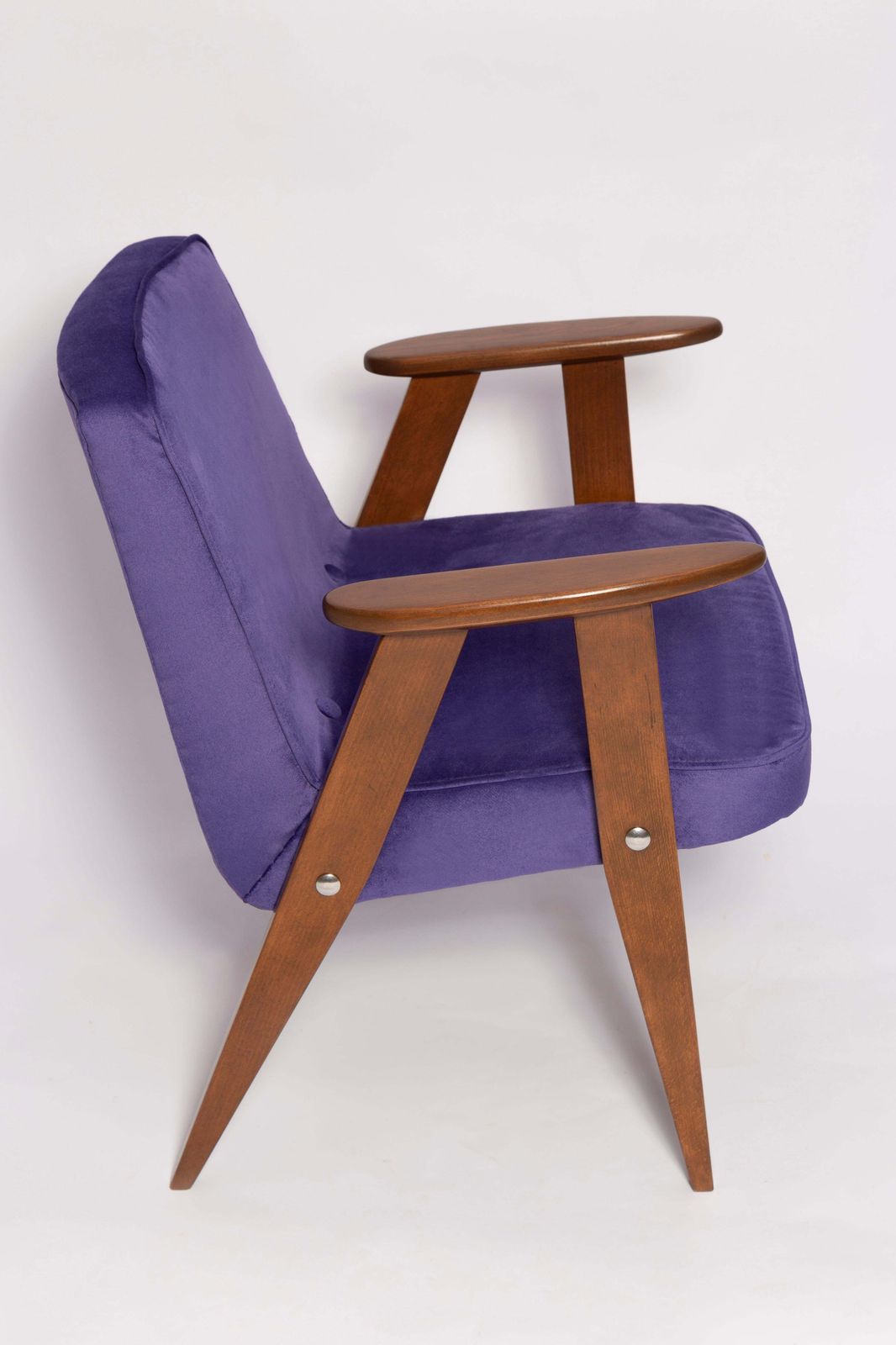 Paar Mid Century 366 Fauteuils, Paars Fluweel, Jozef Chierowski, Europa 1960 photo vintage