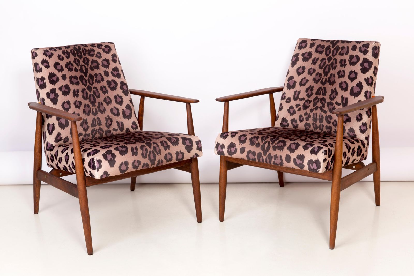 Pair Of Midcentury Leopard Print Velvet Dante Armchairs, H. Lis, 1960s photo furniture