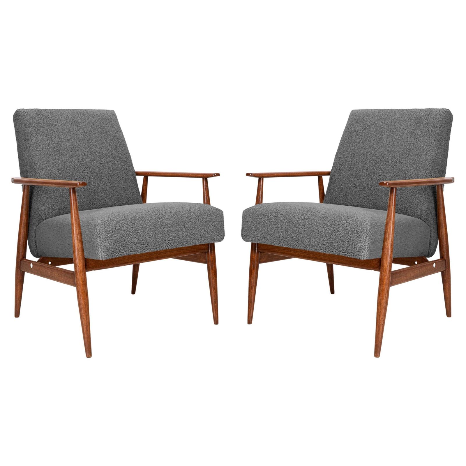 Pair Of Mid Century Grey Bouclé Dante Armchairs, H. Lis, 1960s