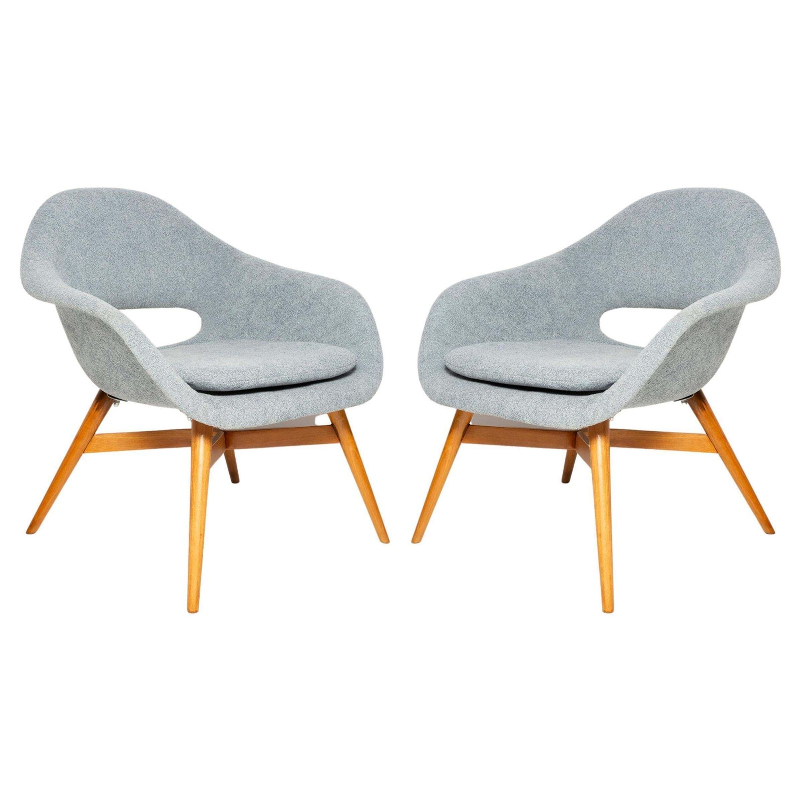 Set Of Two Mid Century Light Blue Shell Chairs, By Navratil, Czechoslovakia 1960