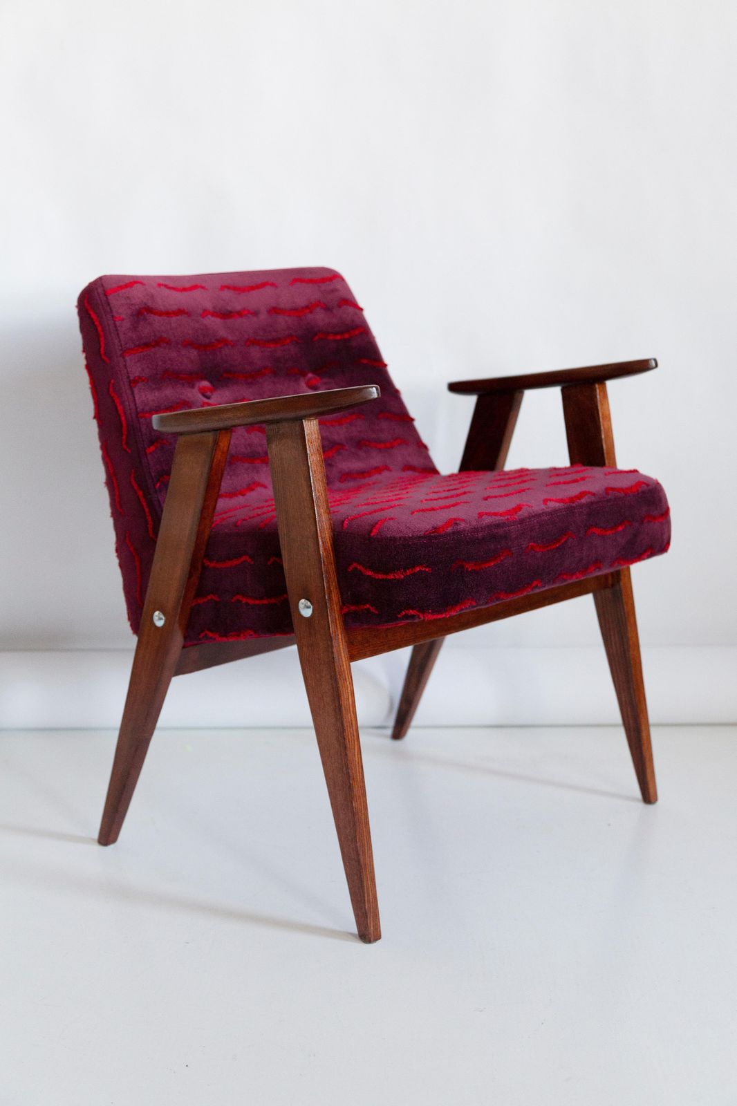 Pair Of Mid Century 366 Armchairs, Dark Velvet, By J Chierowski, Europe, 1960s photo vintage