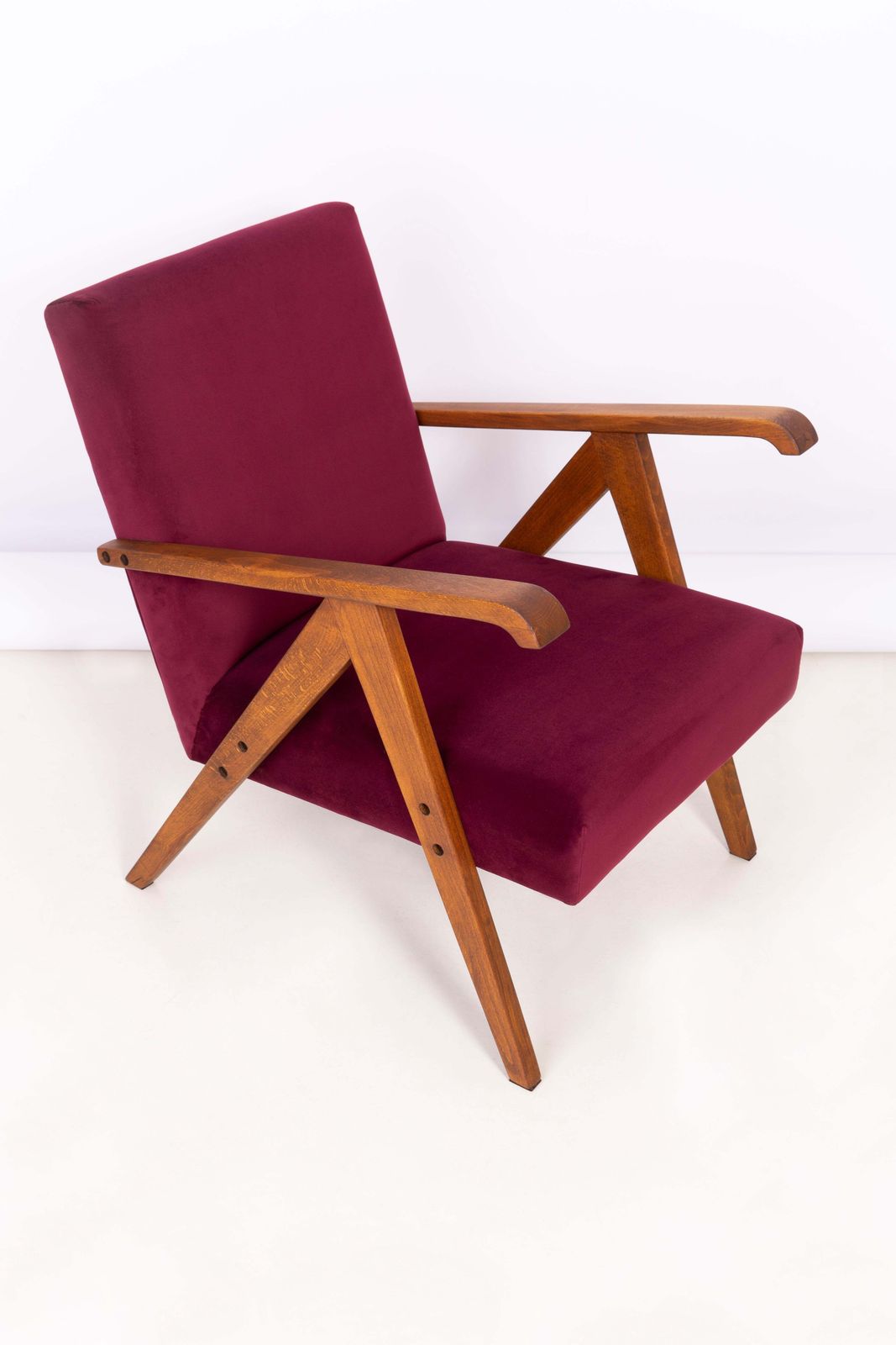 Set Of Four Midcentury Burgundy Velvet Var Armchairs, Europe, 1960s. photo Furniture