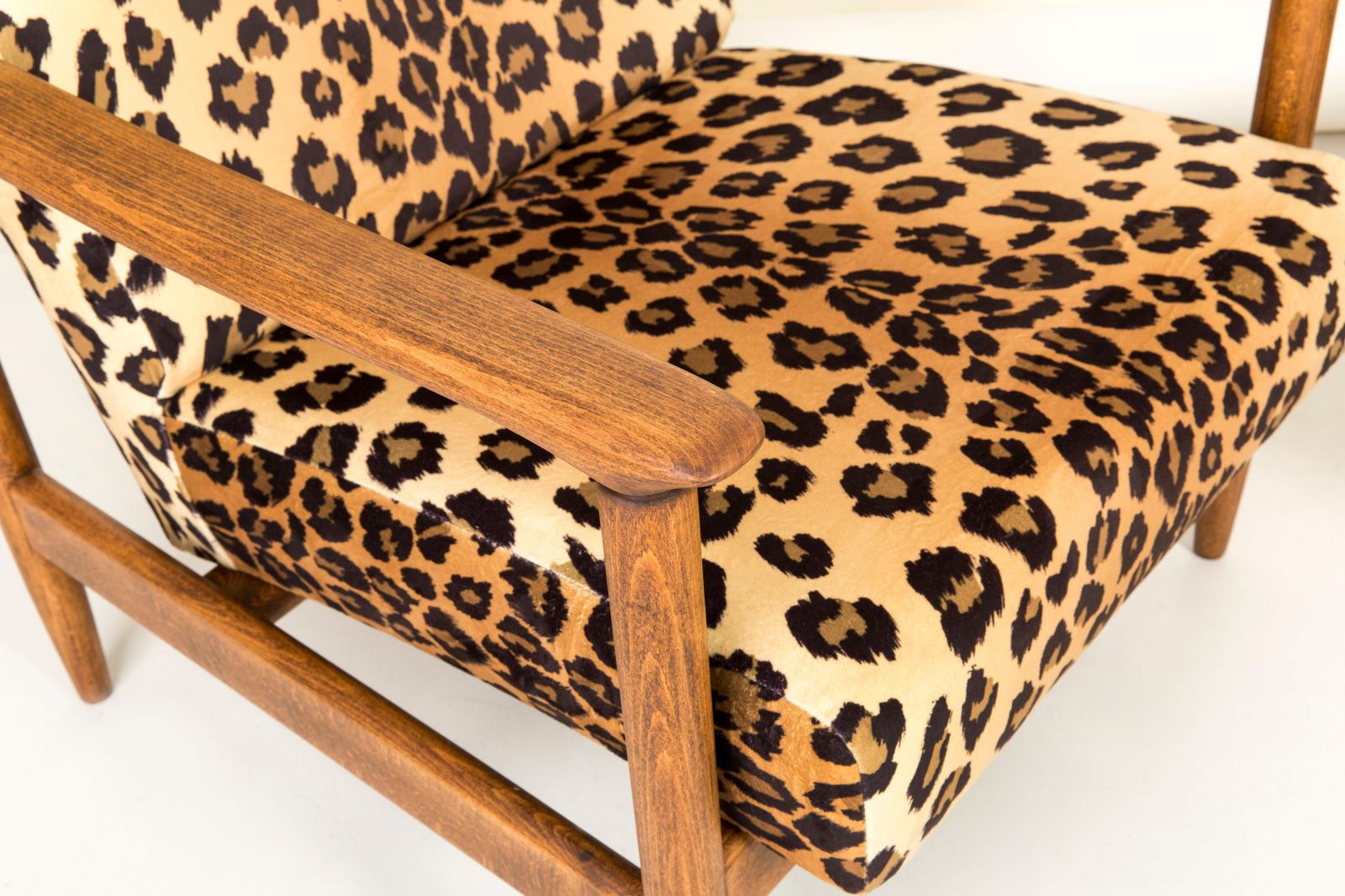 Pair Of Leopard Print Velvet Armchairs, Edmund Homa, Gfm 142, 1960s, Poland photo Furniture