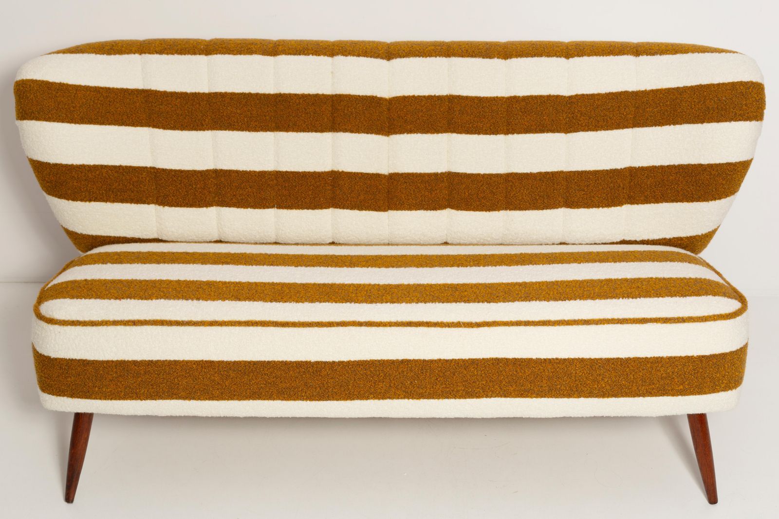 Mid Century White And Mustard Boucle Club Sofa, Europe, 1960s photo furniture