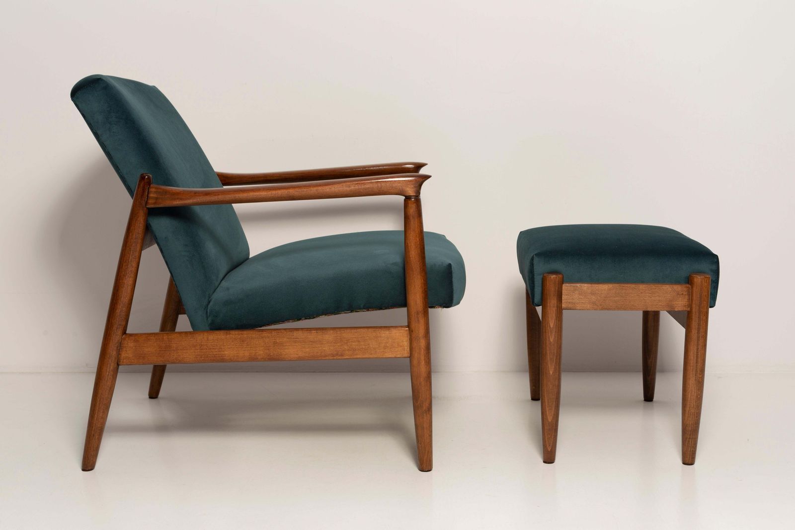 Set Of Petrol Blue Vintage Armchairs And Stools, Edmund Homa, 1960s photo 3403.0