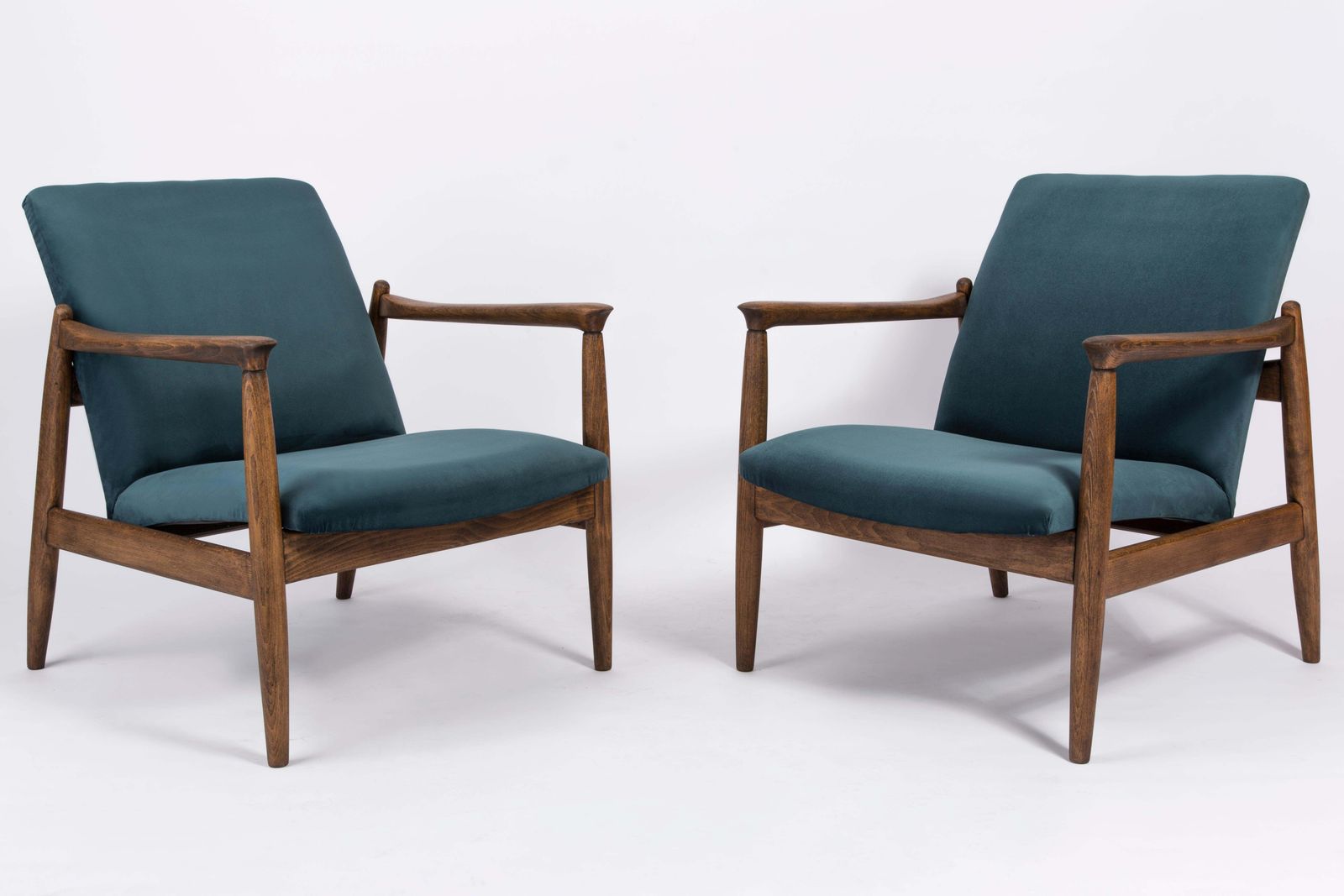 Set Of Petrol Blue Vintage Armchairs And Stools, Edmund Homa, 1960s photo for sale