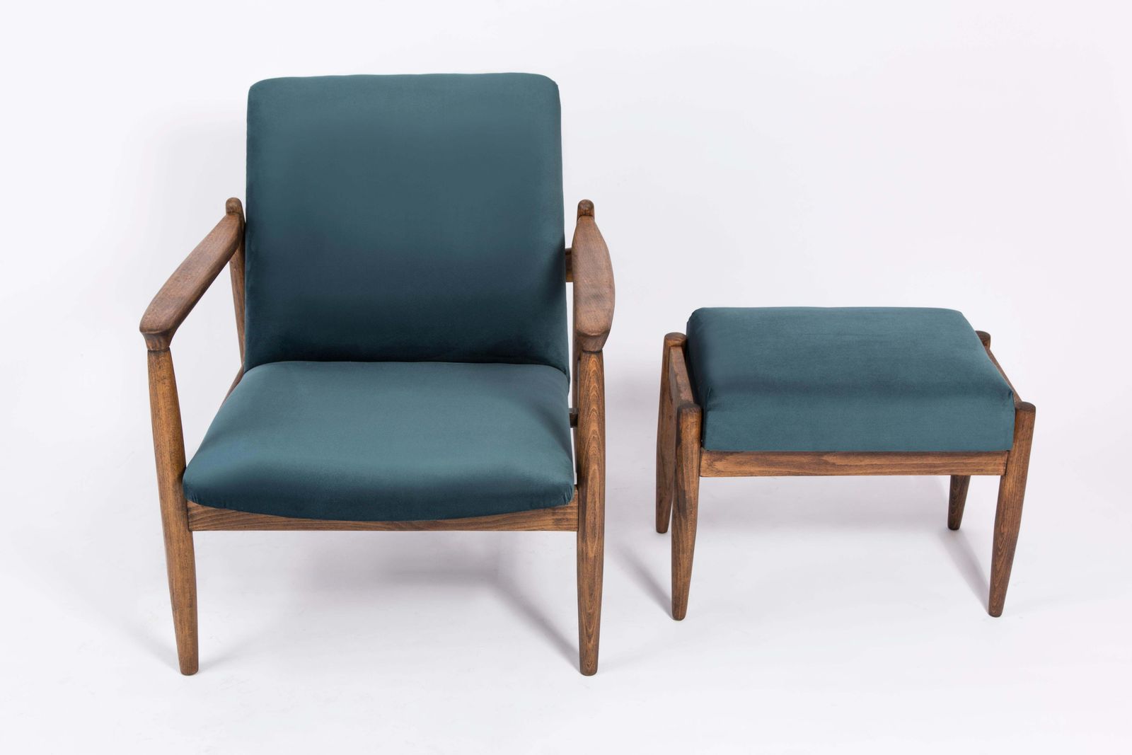 Set Of Petrol Blue Vintage Armchairs And Stools, Edmund Homa, 1960s photo buy