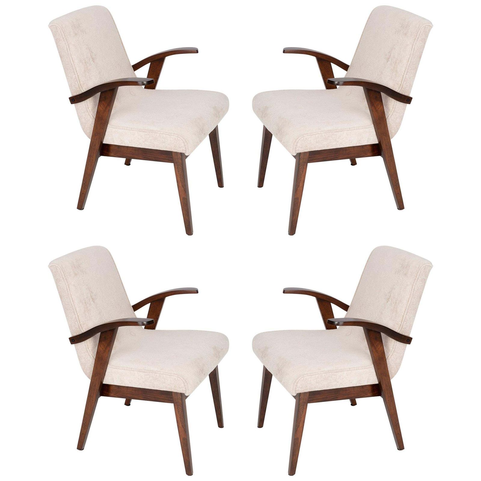 Four 20th Century Vintage Light Cream Armchairs By Mieczyslaw Puchala, 1960s