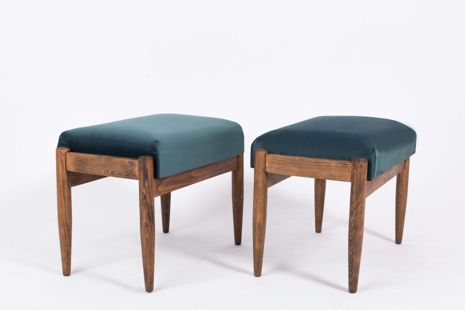 photo buy Set Of Petrol Blue Vintage Armchairs And Stools, Edmund Homa, 1960s