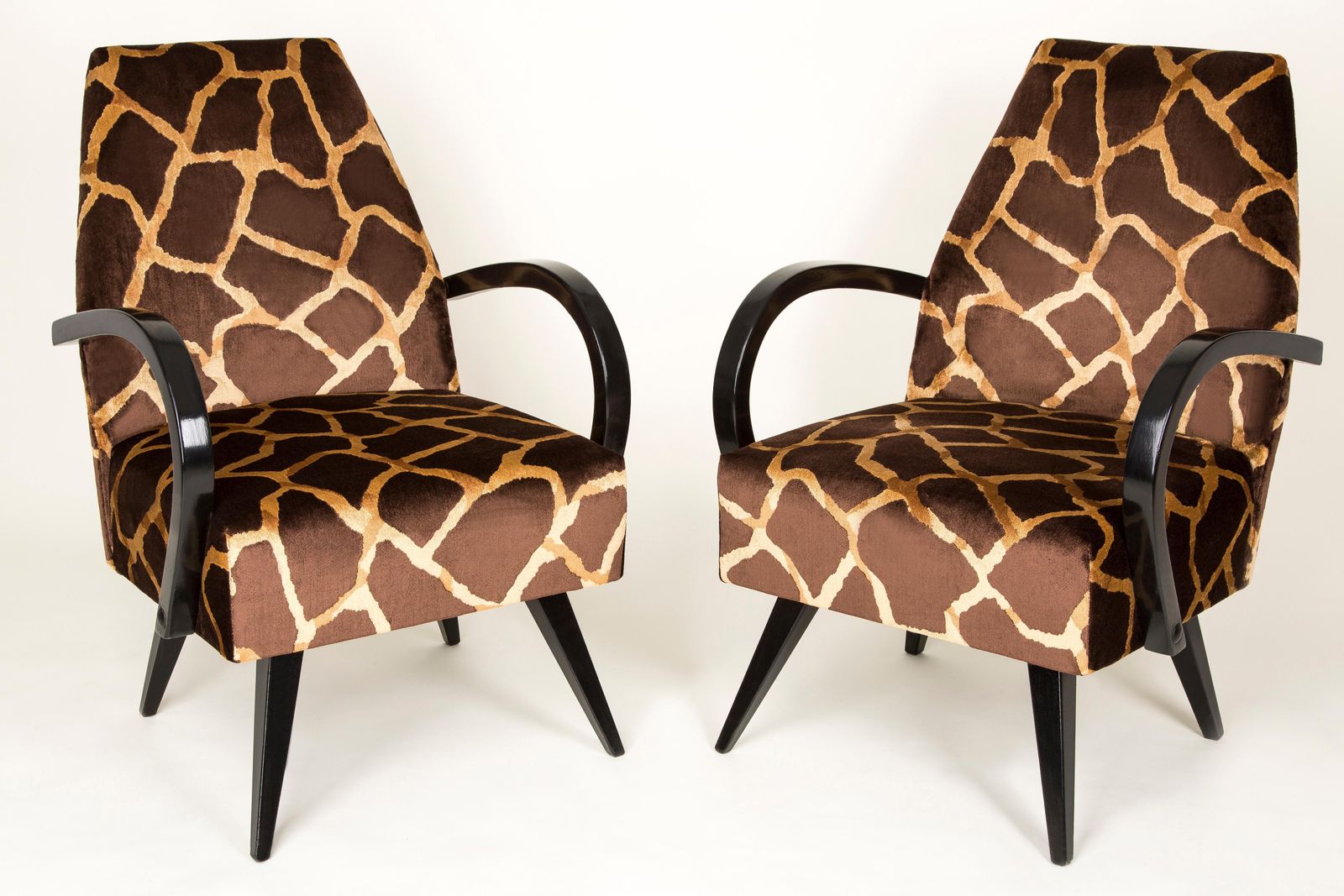 20th Century Pair Of Giraffe Brown And Beige Armchairs, 1960s photo furniture