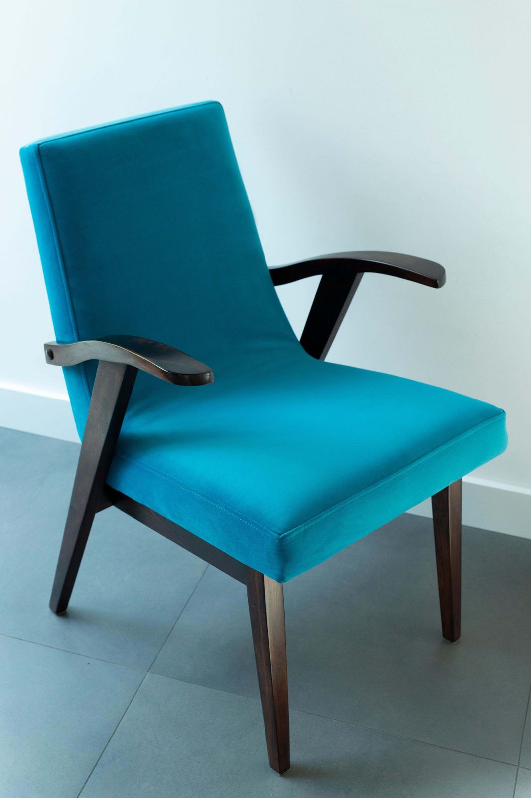 Set Of Four Vintage Chairs In Blue Velvet By Mieczyslaw Puchala, 1960s photo buy