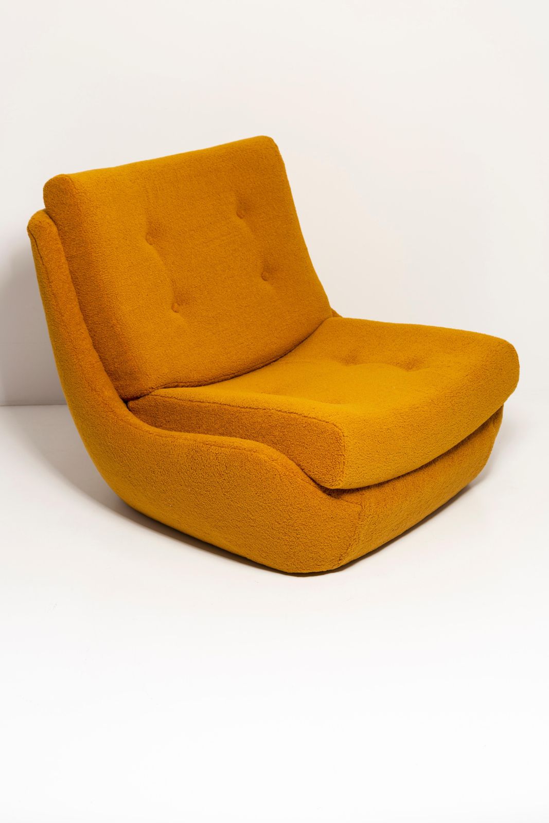 Pair Of Mid Century Vintage Ochre Yellow Boucle Atlantis Big Armchairs, 1960s photo furniture