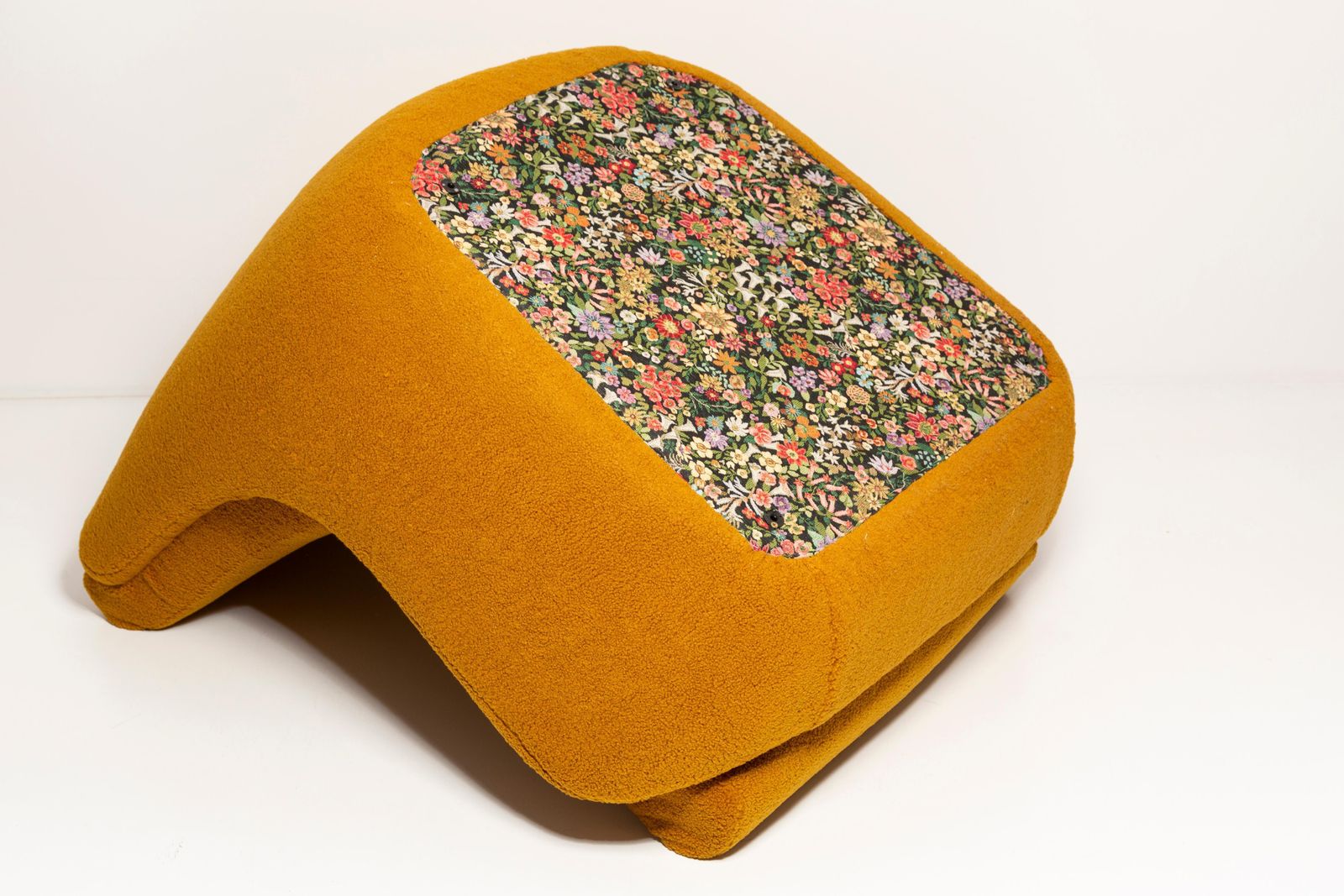 Furniture Pair Of Mid Century Vintage Ochre Yellow Boucle Atlantis Big Armchairs, 1960s photo