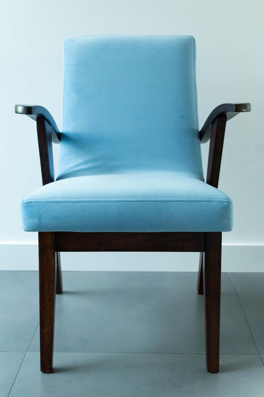 Furniture Set Of Six 20th Century Armchairs In Baby Blue Velvet, Mieczyslaw Puchala, 1960s photo