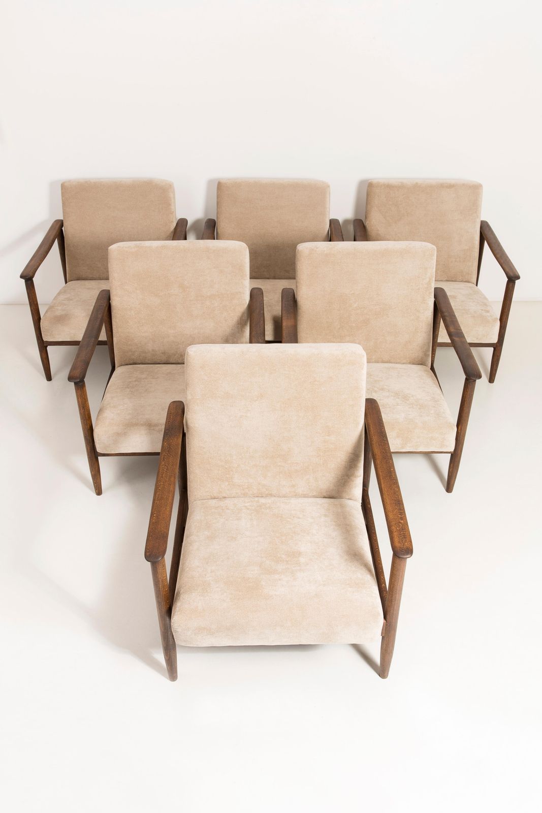 Set Of Six Mid Century Modern Beige Armchairs, Edmund Homa, 1960s, Poland photo furniture
