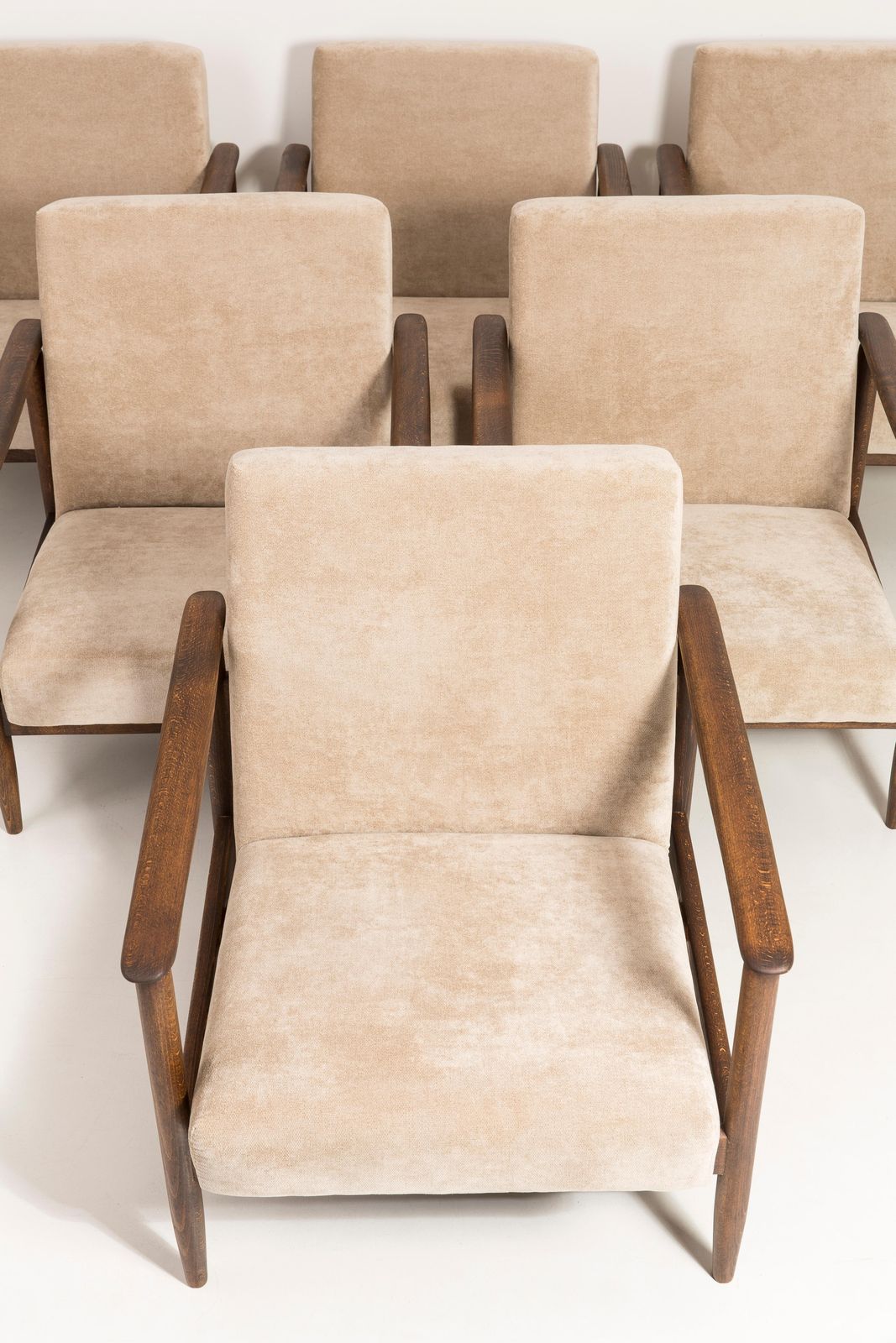 Set Of Six Mid Century Modern Beige Armchairs, Edmund Homa, 1960s, Poland photo buy