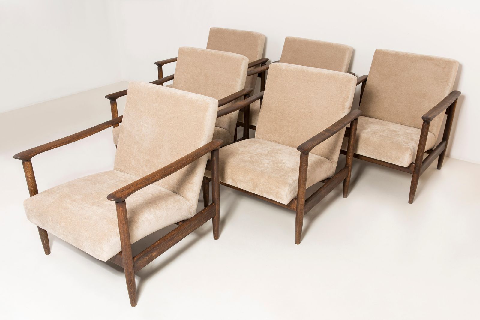photo furniture Set Of Six Mid Century Modern Beige Armchairs, Edmund Homa, 1960s, Poland