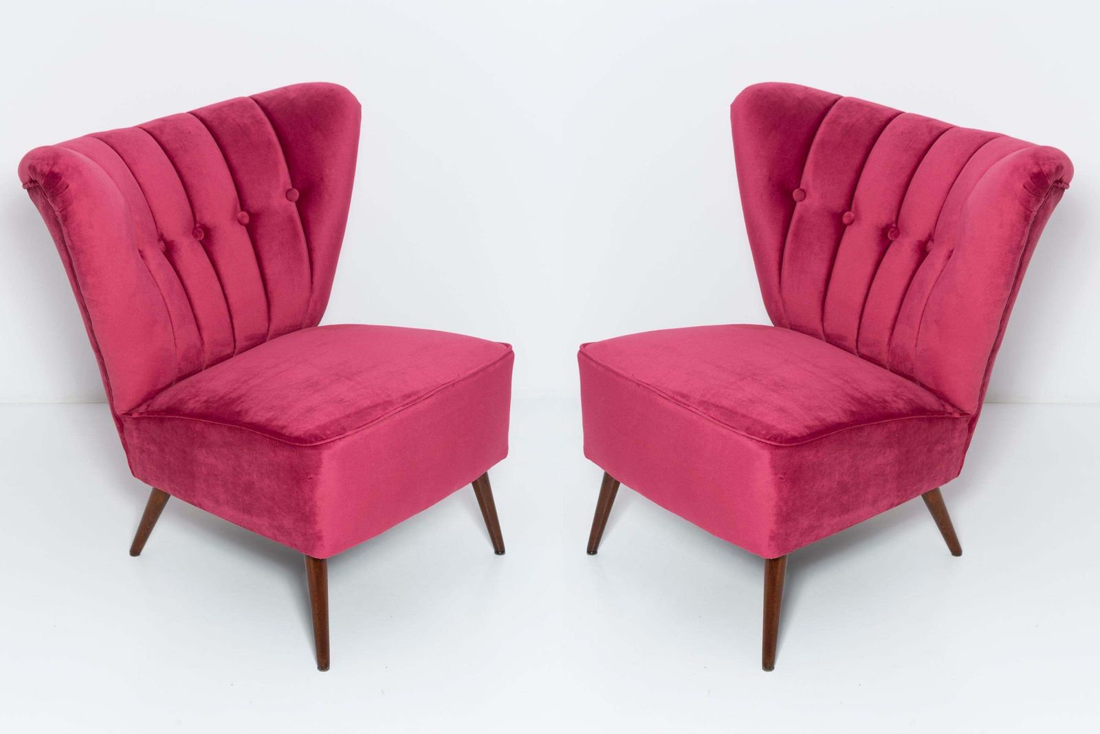 Set Of Six Midcentury Pink Magenta Velvet Club Armchairs, Europe, 1960s photo furniture