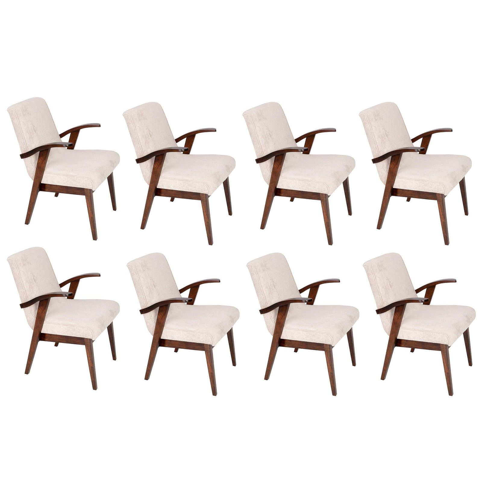 Eight 20th Century Vintage Light Cream Armchairs By Mieczyslaw Puchala, 1960s