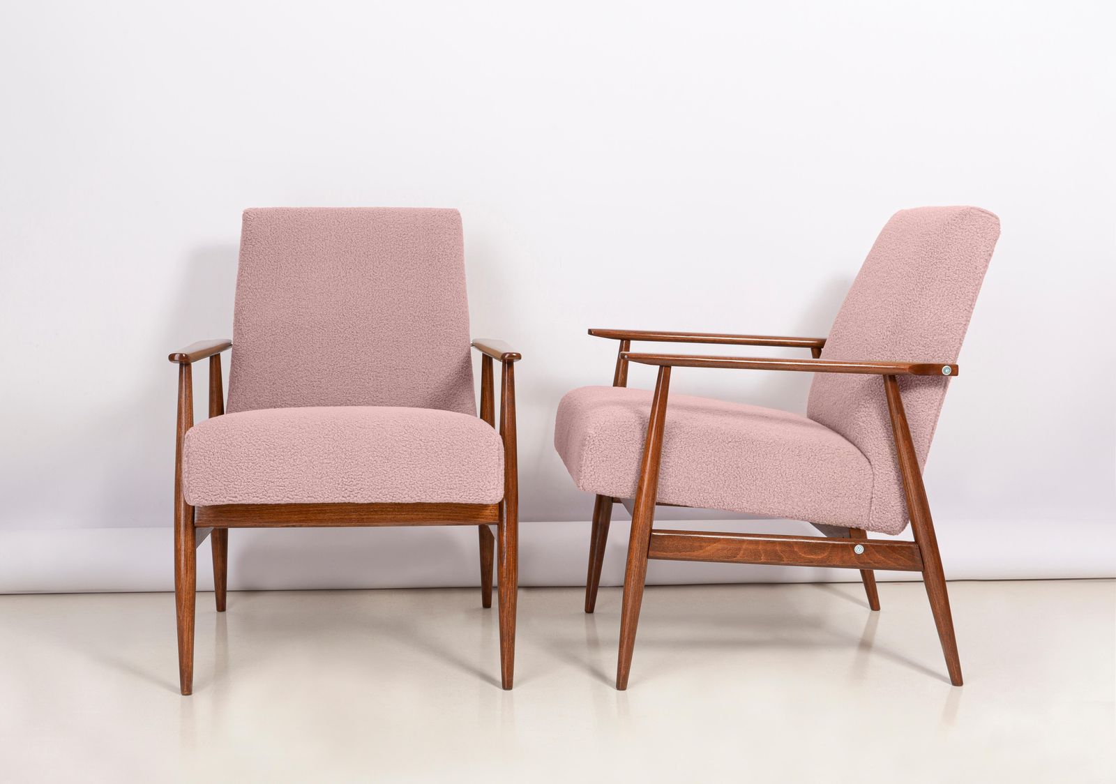 Twelve Dusty Pink Bouclé Dante Armchairs, H. Lis, Europe, 1960s photo for sale