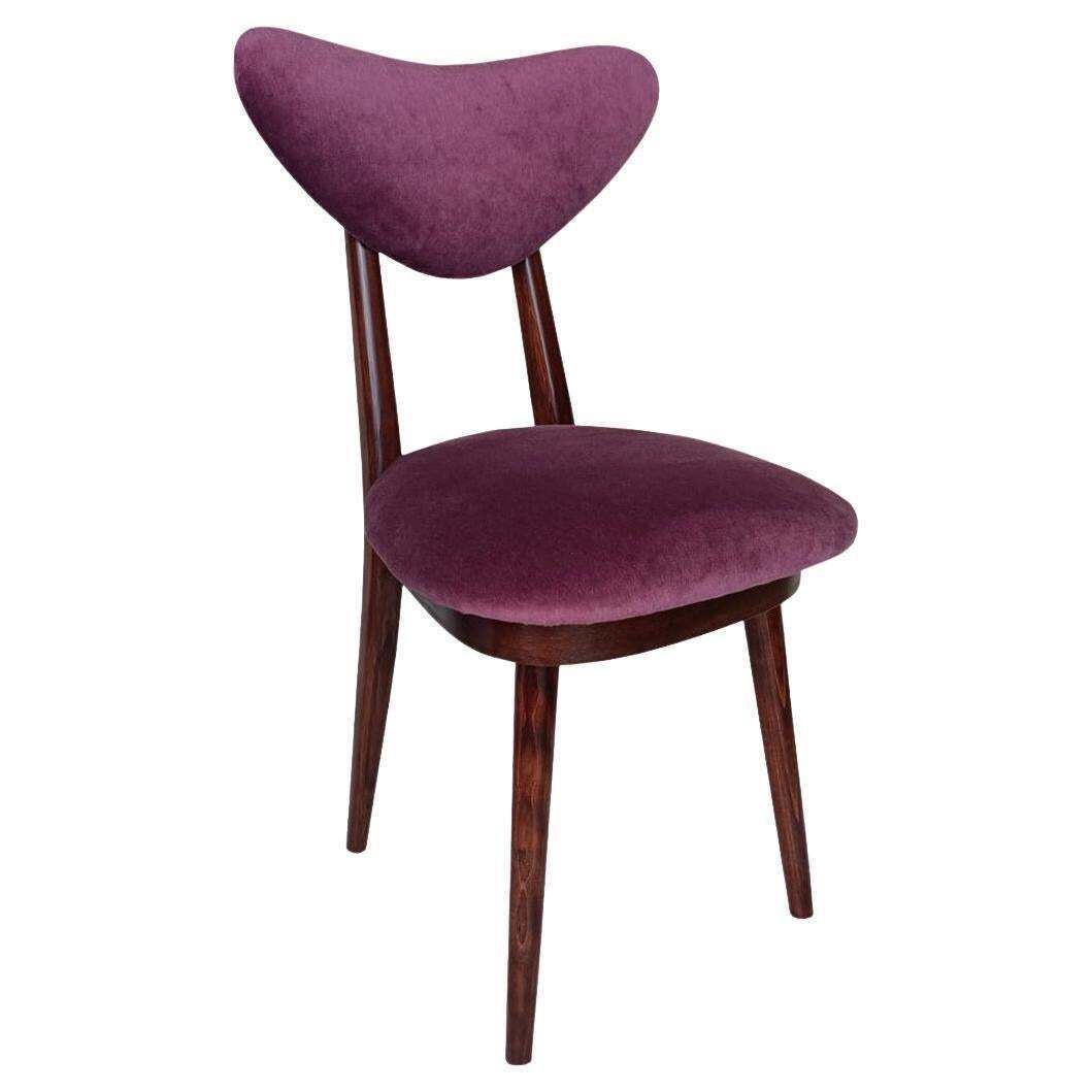Mid Century Fauteuil Met Pruimpaars Fluweel En Walnoothouten Frame, Polen, Ca. Jaren 1960