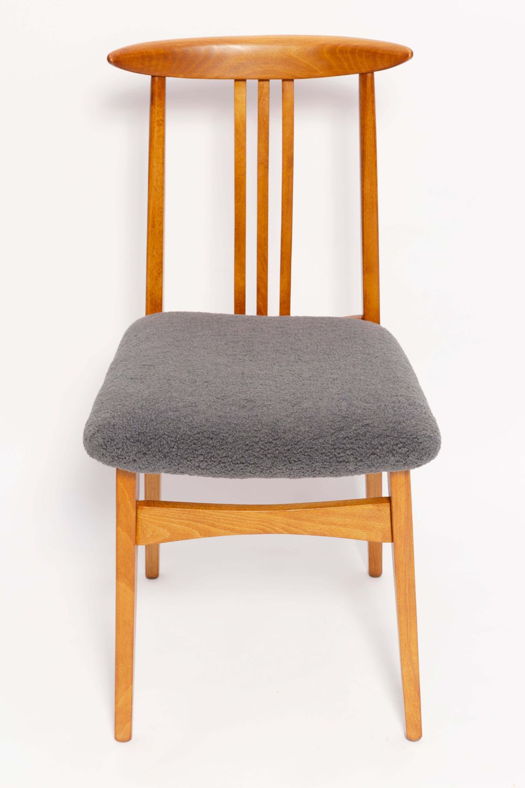 Mid Century Graphite Gray Boucle Chair, Light Wood, M. Zielinski, Europe, 1960 photo furniture