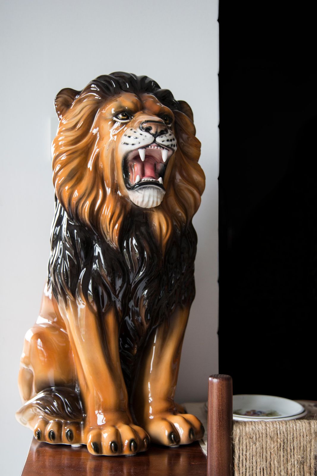 Mid Century Hand Painted Ceramic Lion Sculpture, Italy, 1960s photo for sale