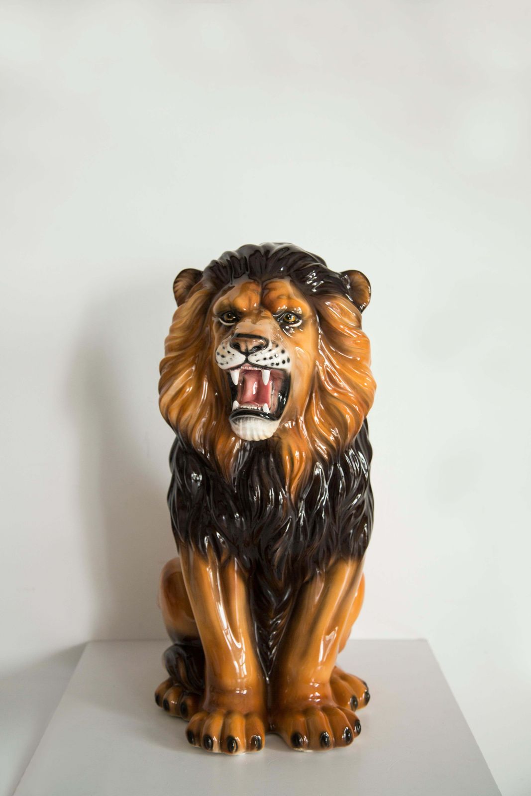 Mid Century Hand Painted Ceramic Lion Sculpture, Italy, 1960s photo Art