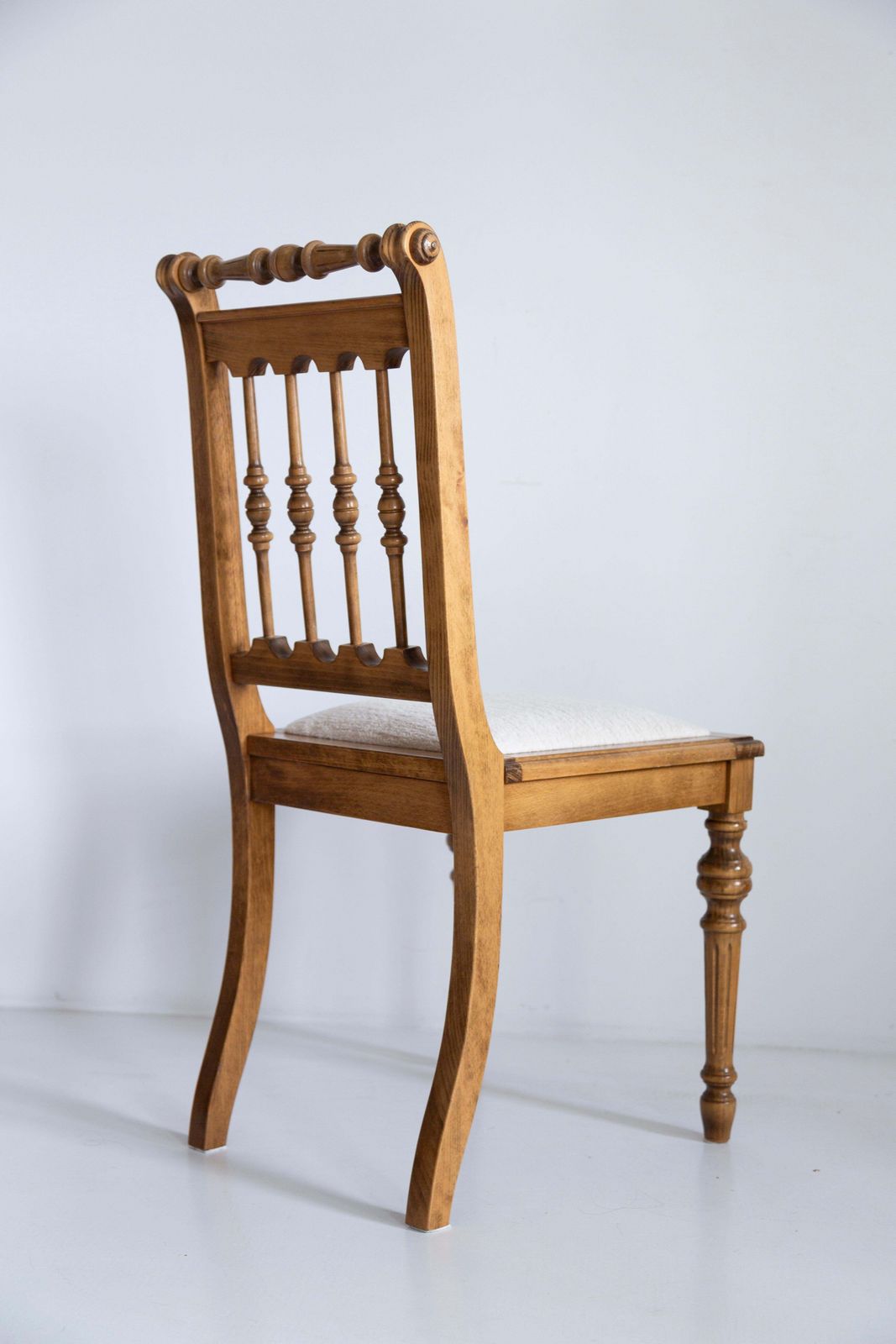 Mid Century Unique Chair, White Chenille, Oak Wood, Europe, 1960s photo buy