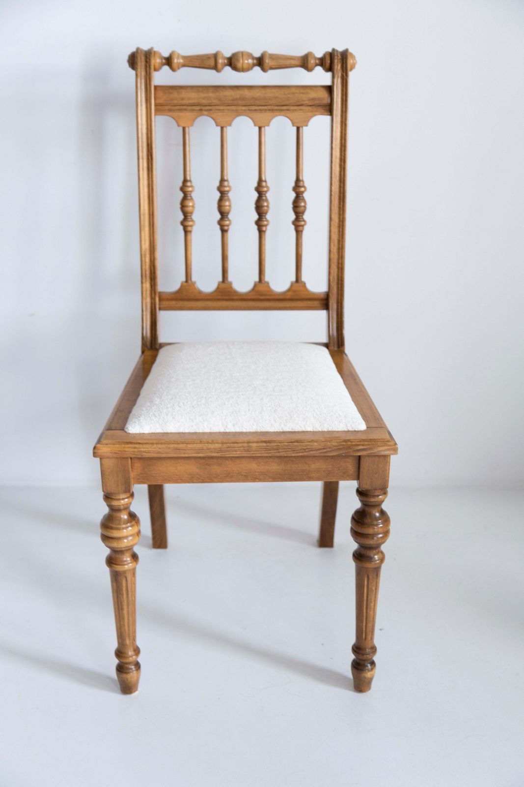 756.0 Mid Century Unique Chair, White Chenille, Oak Wood, Europe, 1960s photo