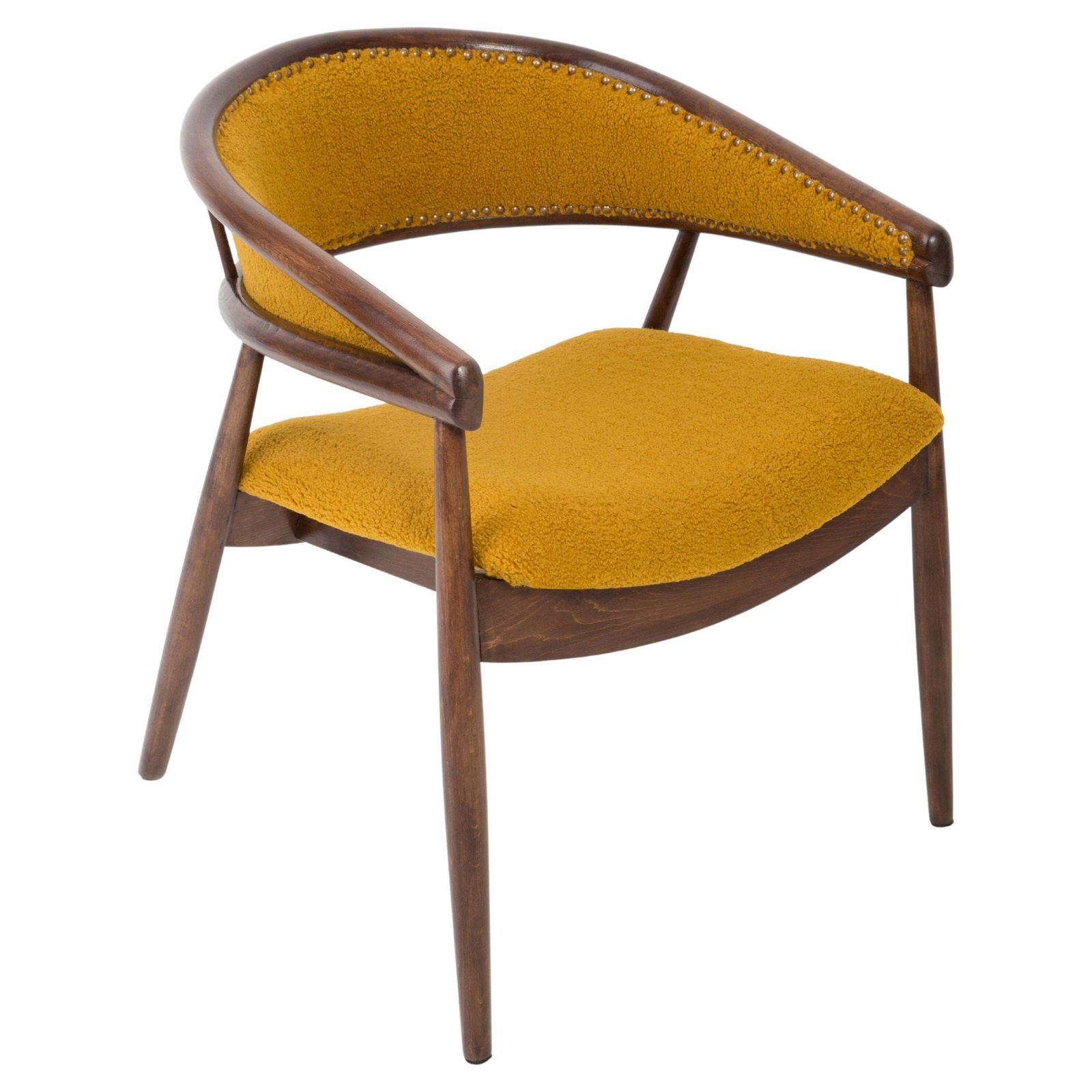 Mid Century James Mont Bent Beech Armchair, Yellow Ochra Boucle, 1960s