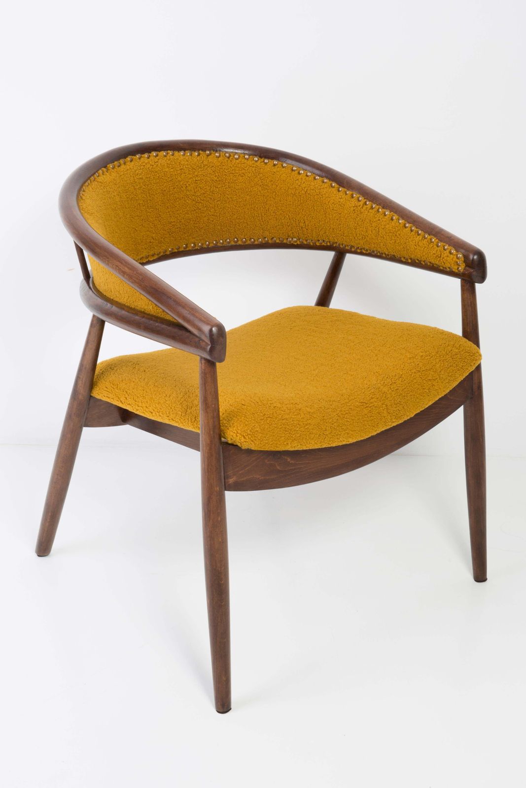 Mid Century James Mont Bent Beech Armchair, Yellow Ochra Boucle, 1960s photo for sale