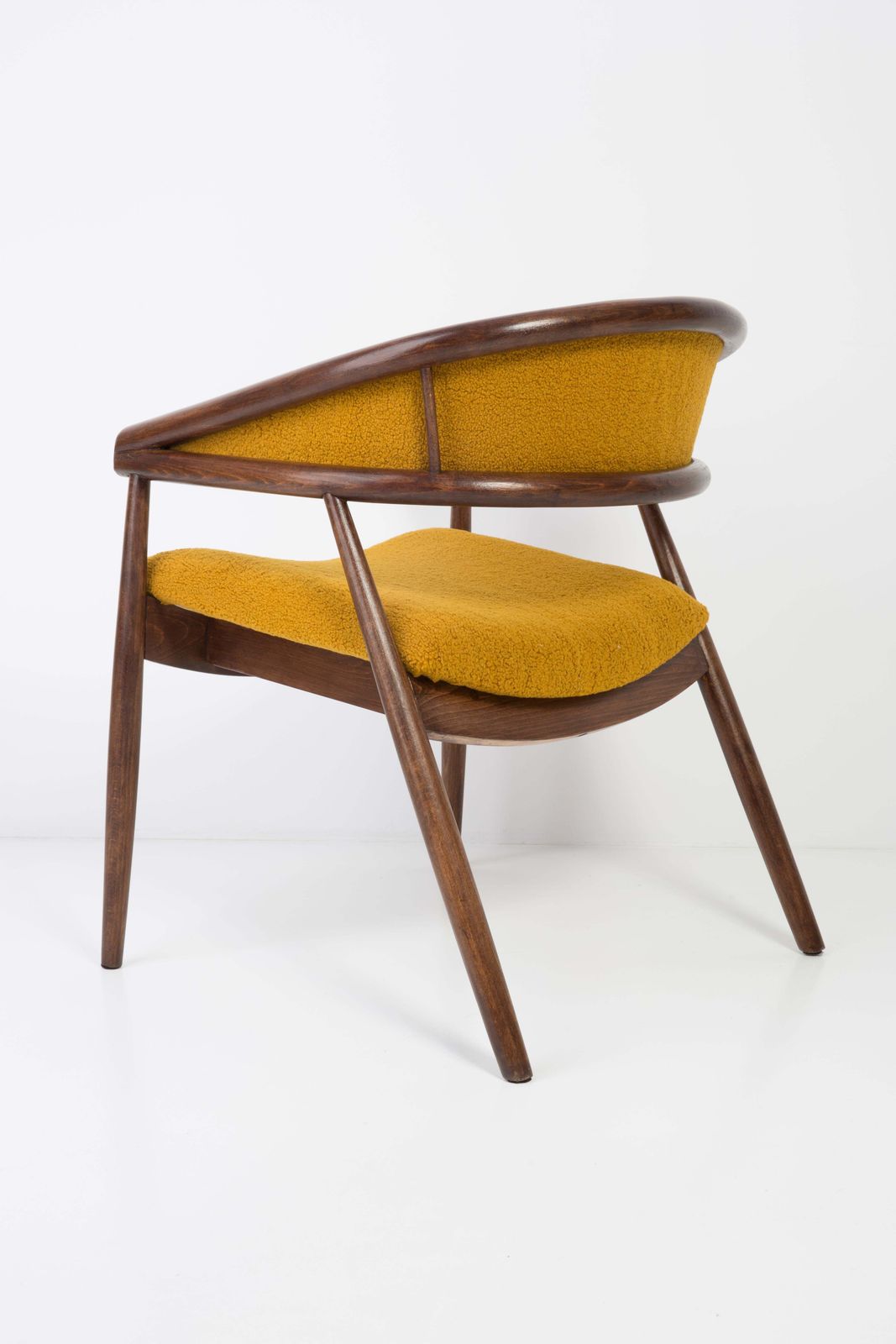 Mid Century James Mont Bent Beech Armchair, Yellow Ochra Boucle, 1960s photo vintage