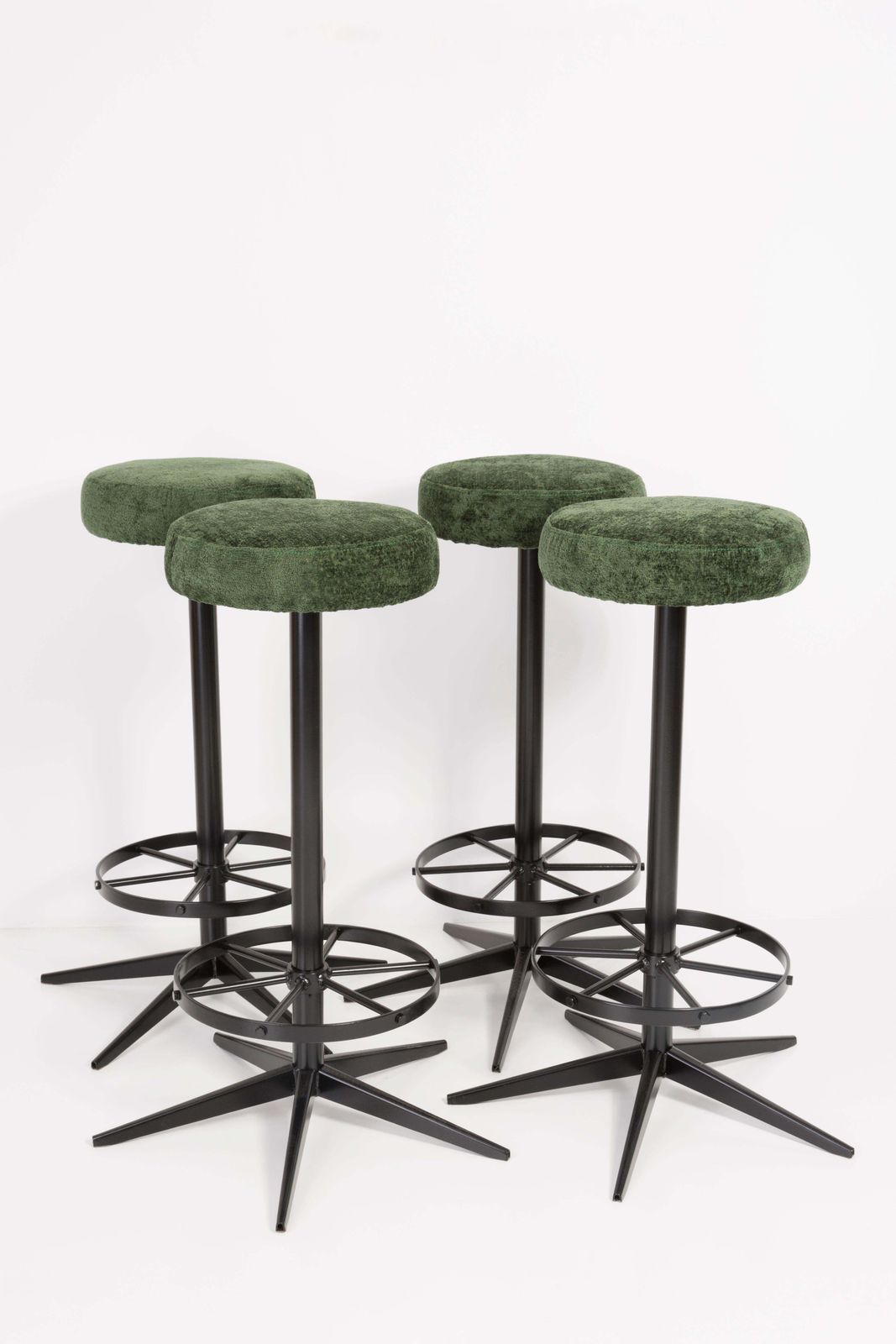 Set Of Four Mid Century Modern Dark Green Bar Stools, 1960s photo for sale