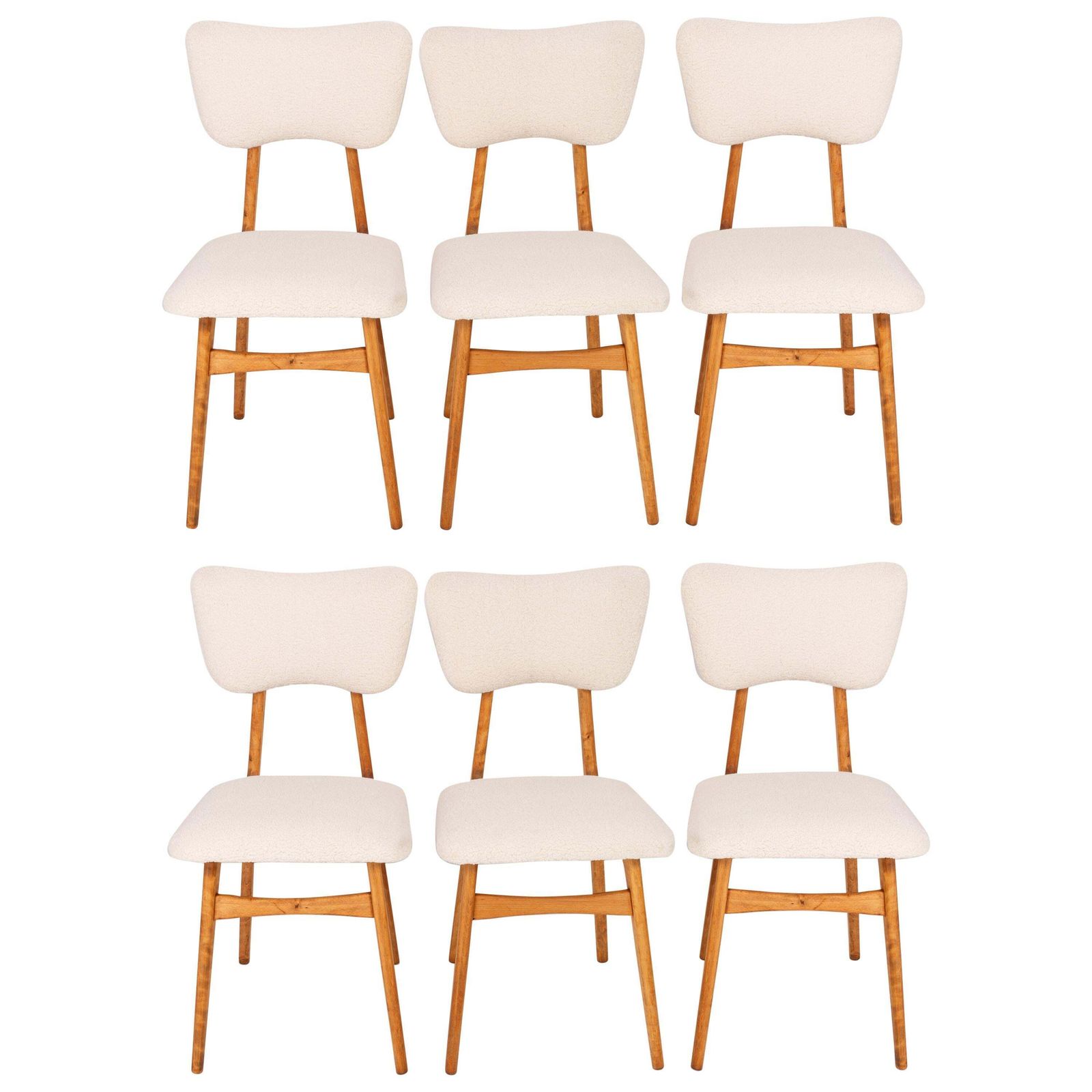 Set Of Six 20th Century Light Crème Boucle Chairs, 1960s