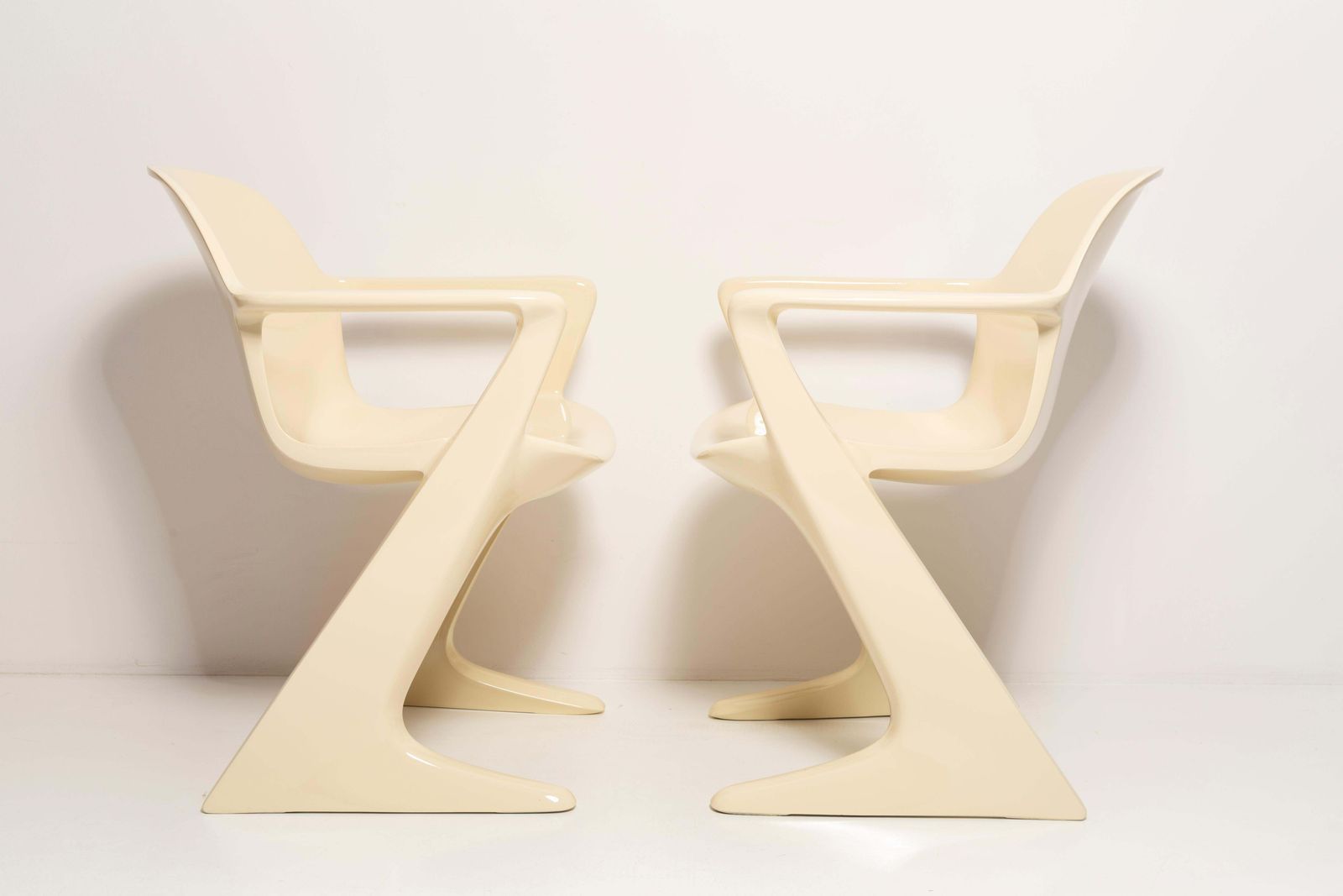 Pair Of Mid Century Light Beige Kangaroo Chairs, Ernst Moeckl, Germany, 1968 photo Furniture