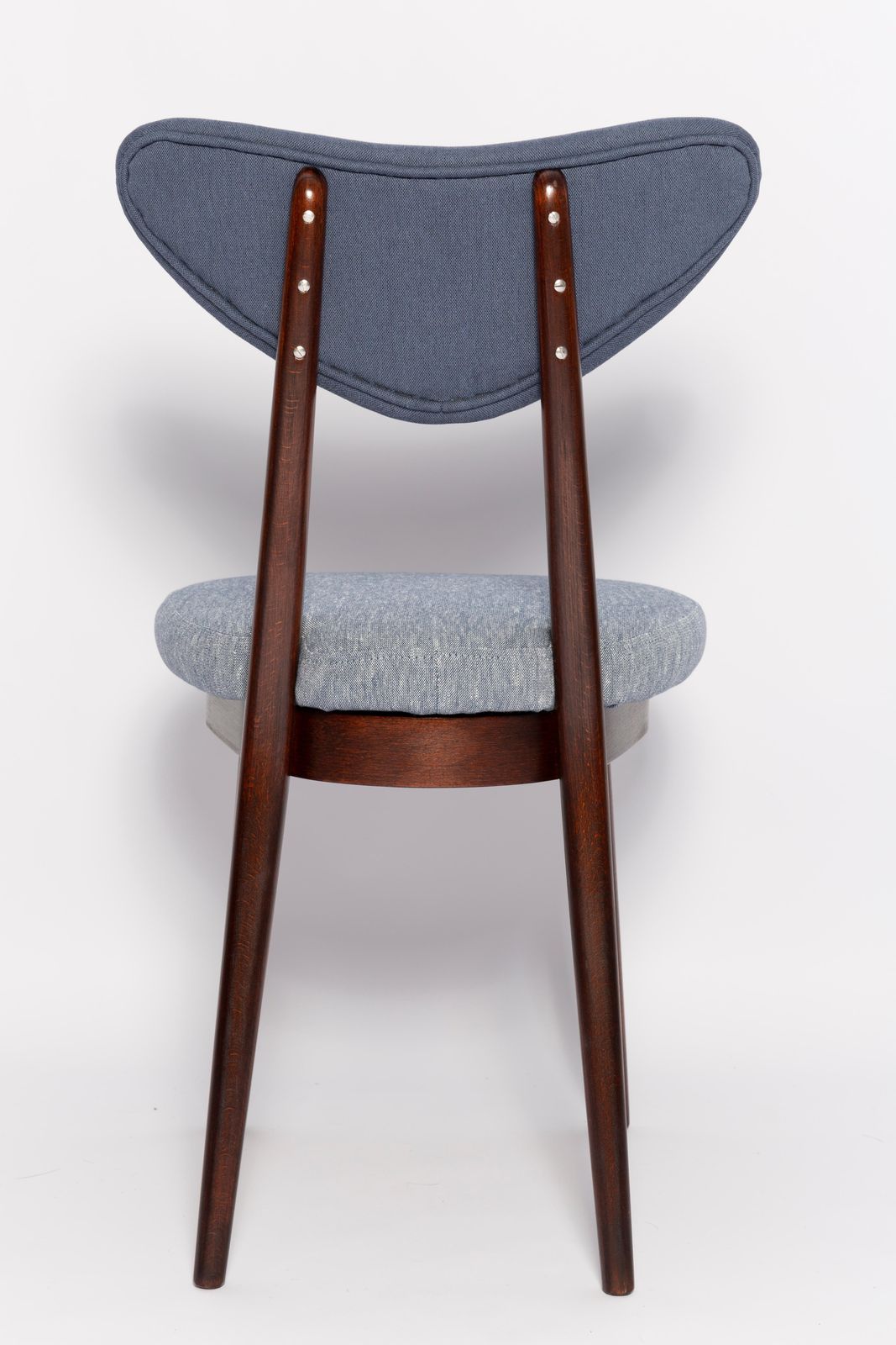 photo for sale Set Of Six Midcentury Light And Medium Blue Denim Heart Chairs, Europe, 1960s
