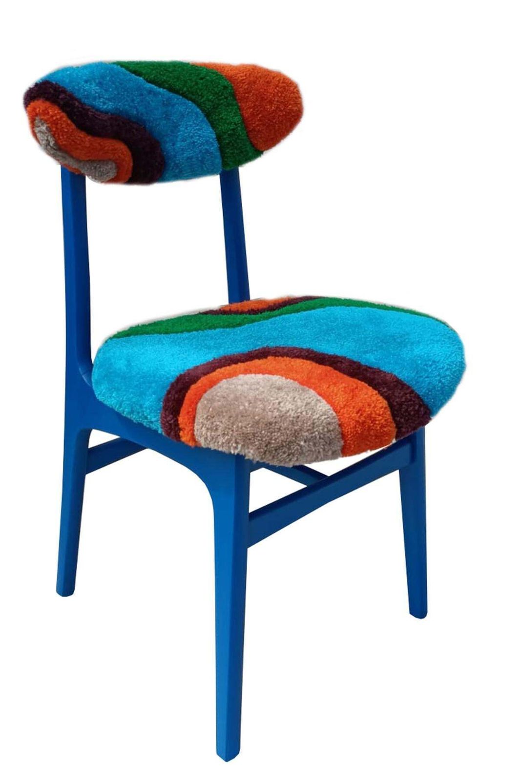 Set Of Four Mid Century Tufting Chairs, Blue Wood, Rajmund Halas, Poland, 1960s photo furniture