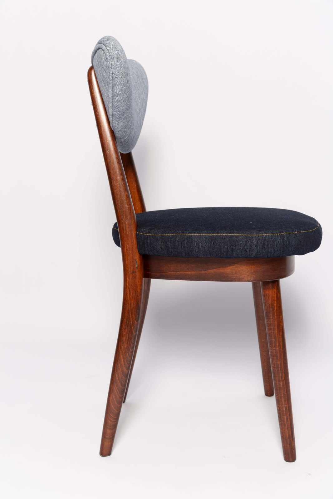 Set Of Eight Midcentury Light And Dark Blue Denim Heart Chairs, Europe, 1960s photo buy
