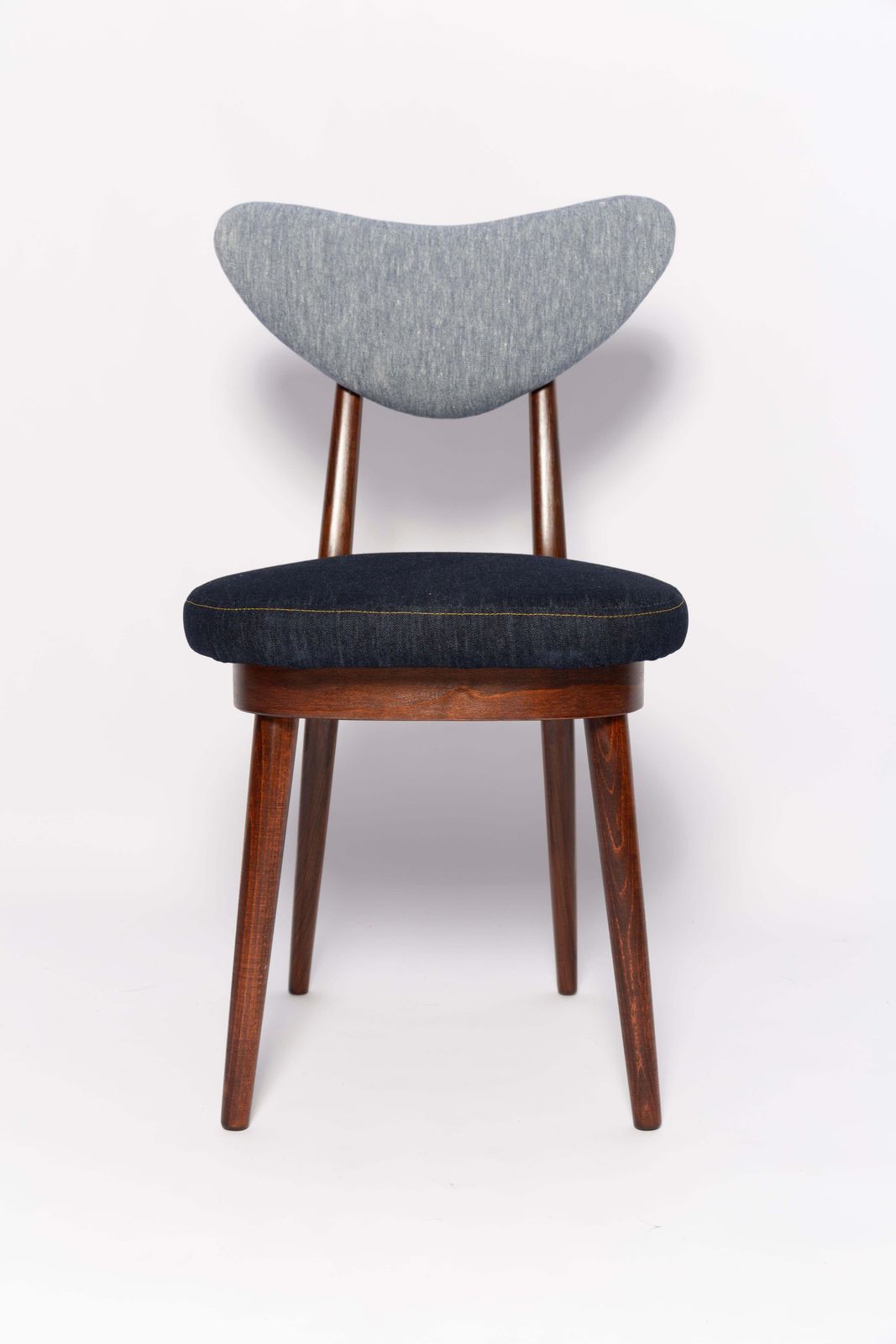photo for sale Set Of Eight Midcentury Light And Dark Blue Denim Heart Chairs, Europe, 1960s