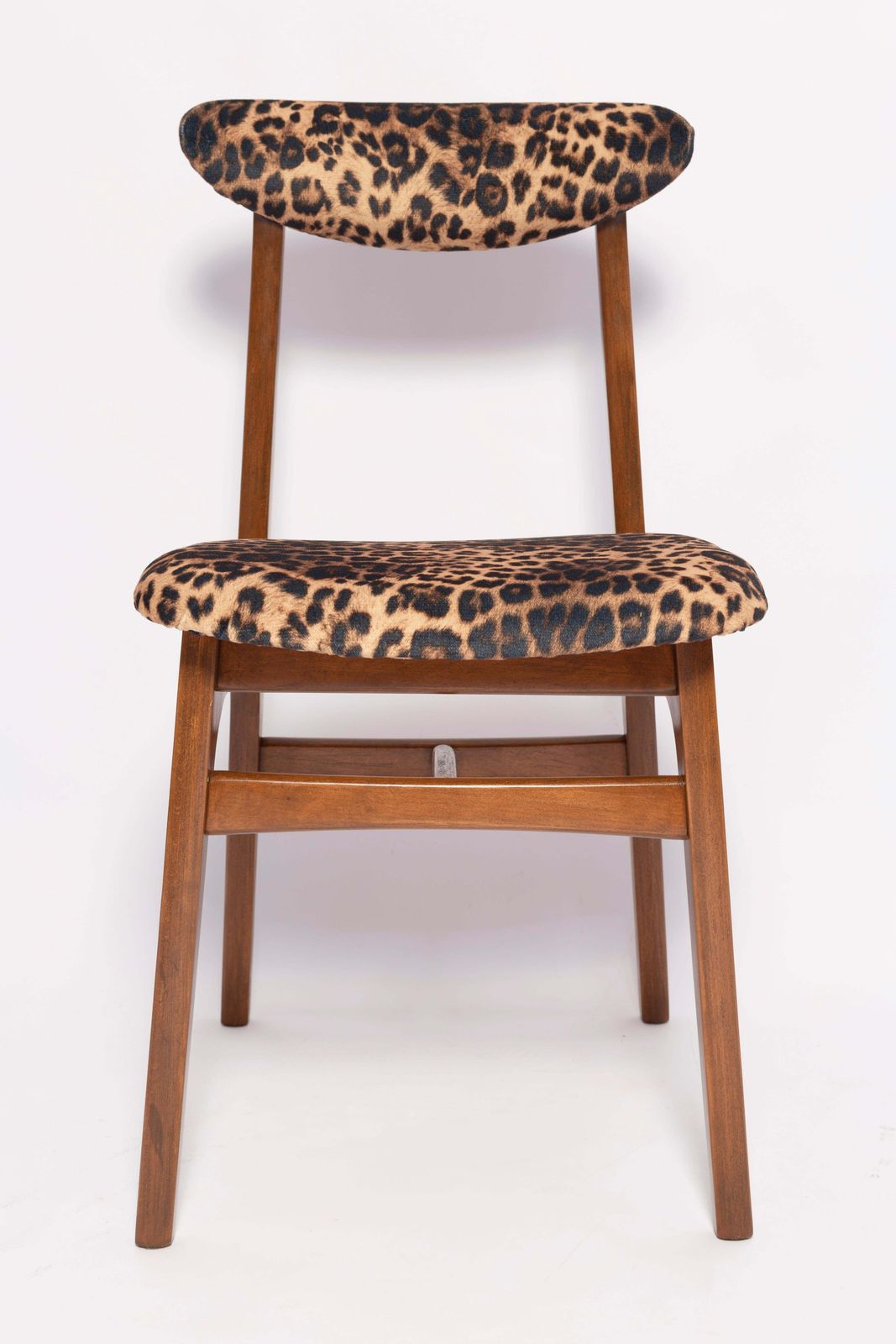 Six Mid Century Leopard Velvet Chairs, Walnut Wood, Rajmund Halas, Poland, 1960s photo 3572.0