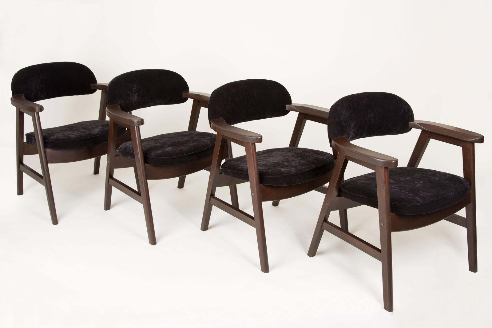 Set Of Four 20th Century Buffalo Black Wood And Velvet Chairs, 1960s photo for sale