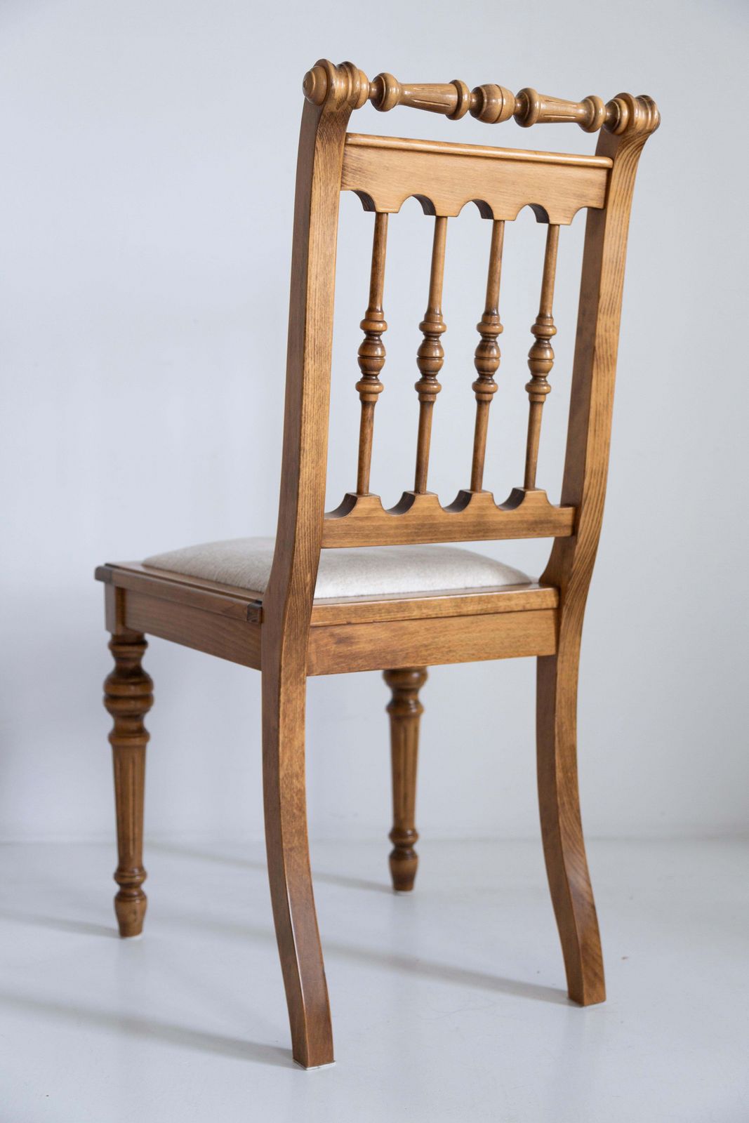 photo for sale Set Of Six Mid Century Unique Chairs, White Chenille, Oak Wood, Europe, 1960s
